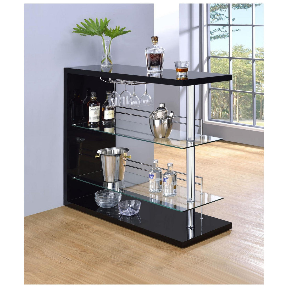 Prescott Rectangular 2-shelf Bar Unit Glossy Black 100165