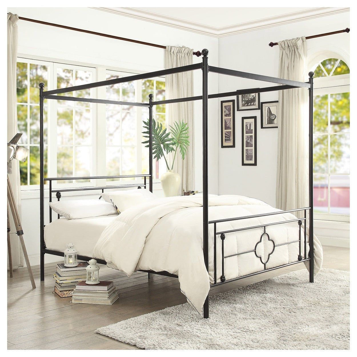 QUEEN SIZE CANOPY METAL BED, ROUND POST, 3A 1758-1