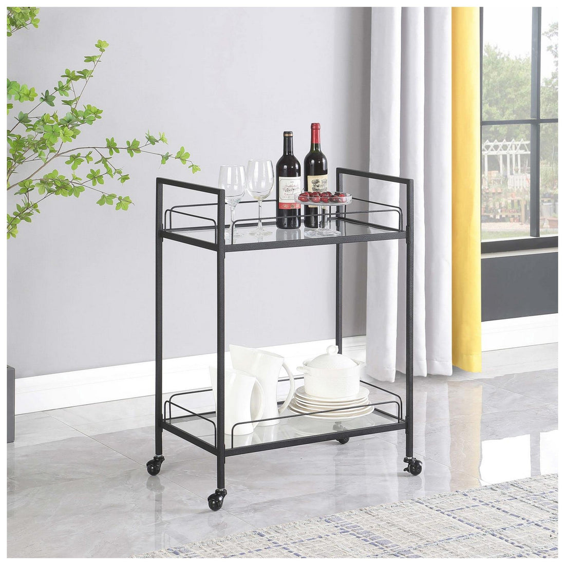 Curltis Serving Cart with Glass Shelves Clear and Black 181065