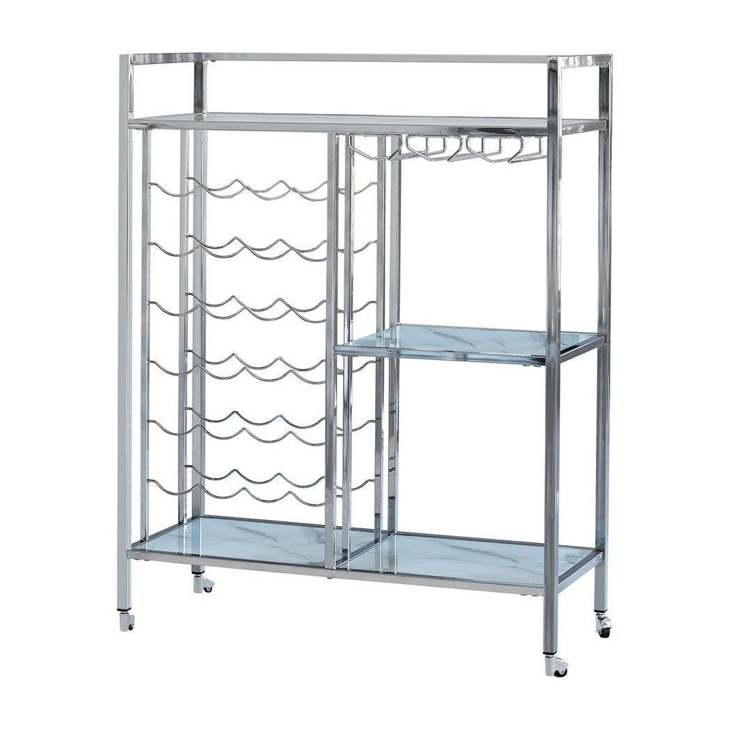 Derion Glass Shelf Serving Cart with Casters Chrome 181370
