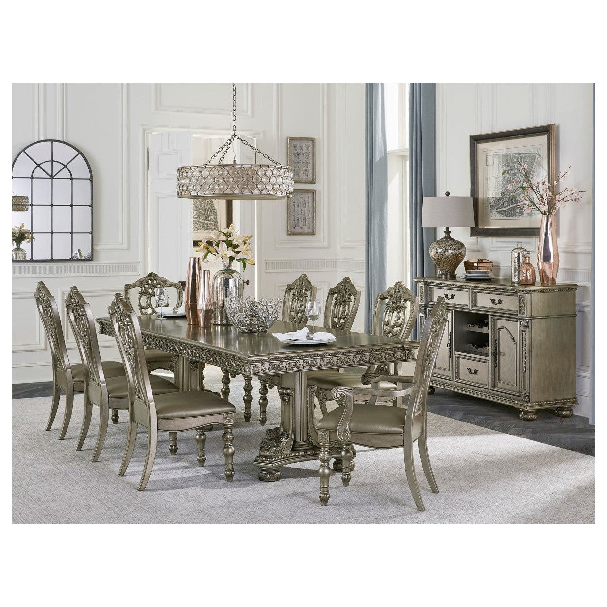 (2) Double Pedestal Table, Platinum Gold Finish 1824PG-112*