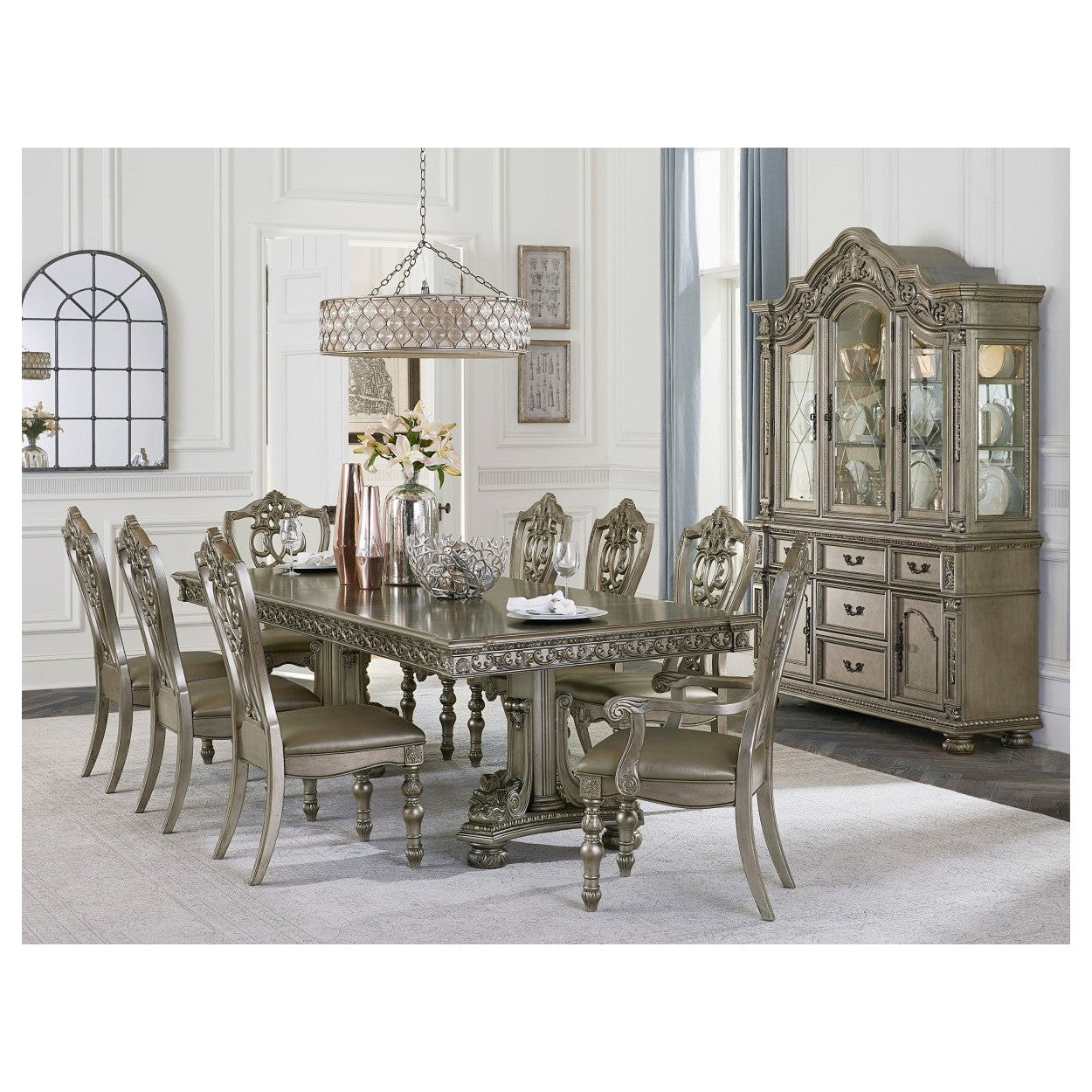 (2) Double Pedestal Table, Platinum Gold Finish 1824PG-112*