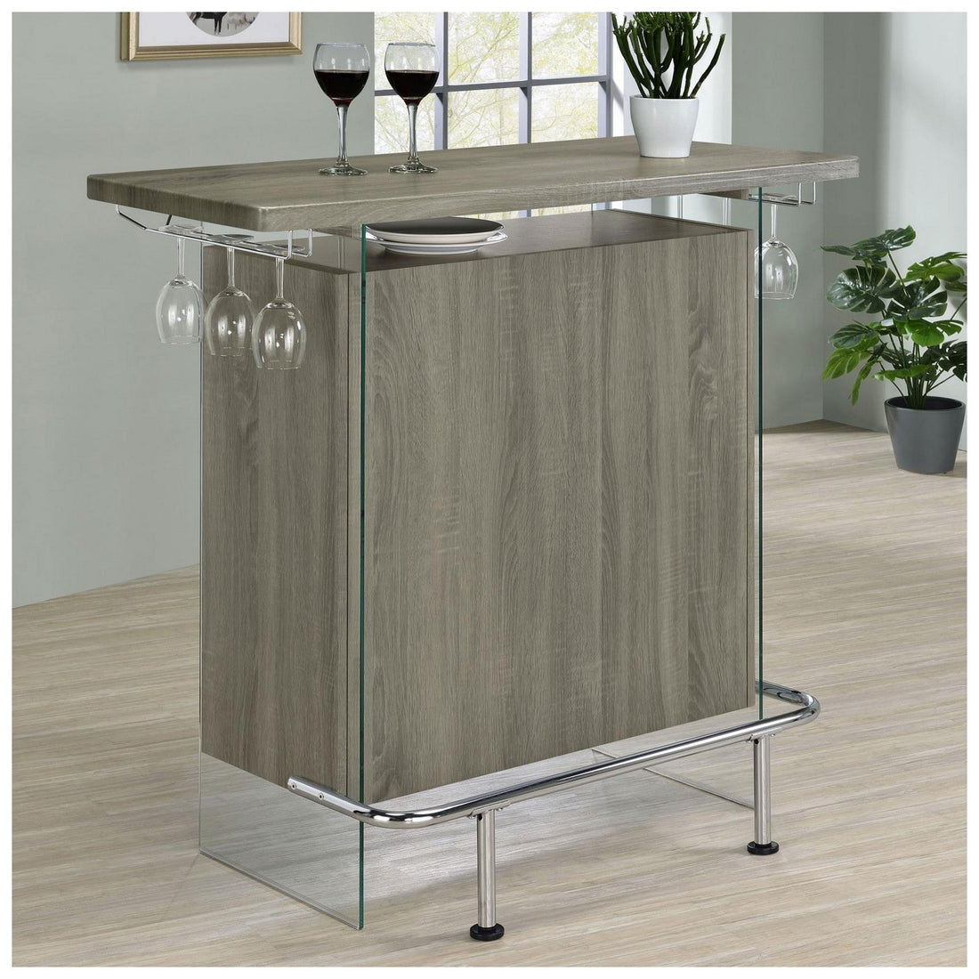 Acosta Rectangular Bar Unit with Footrest and Glass Side Panels 182631