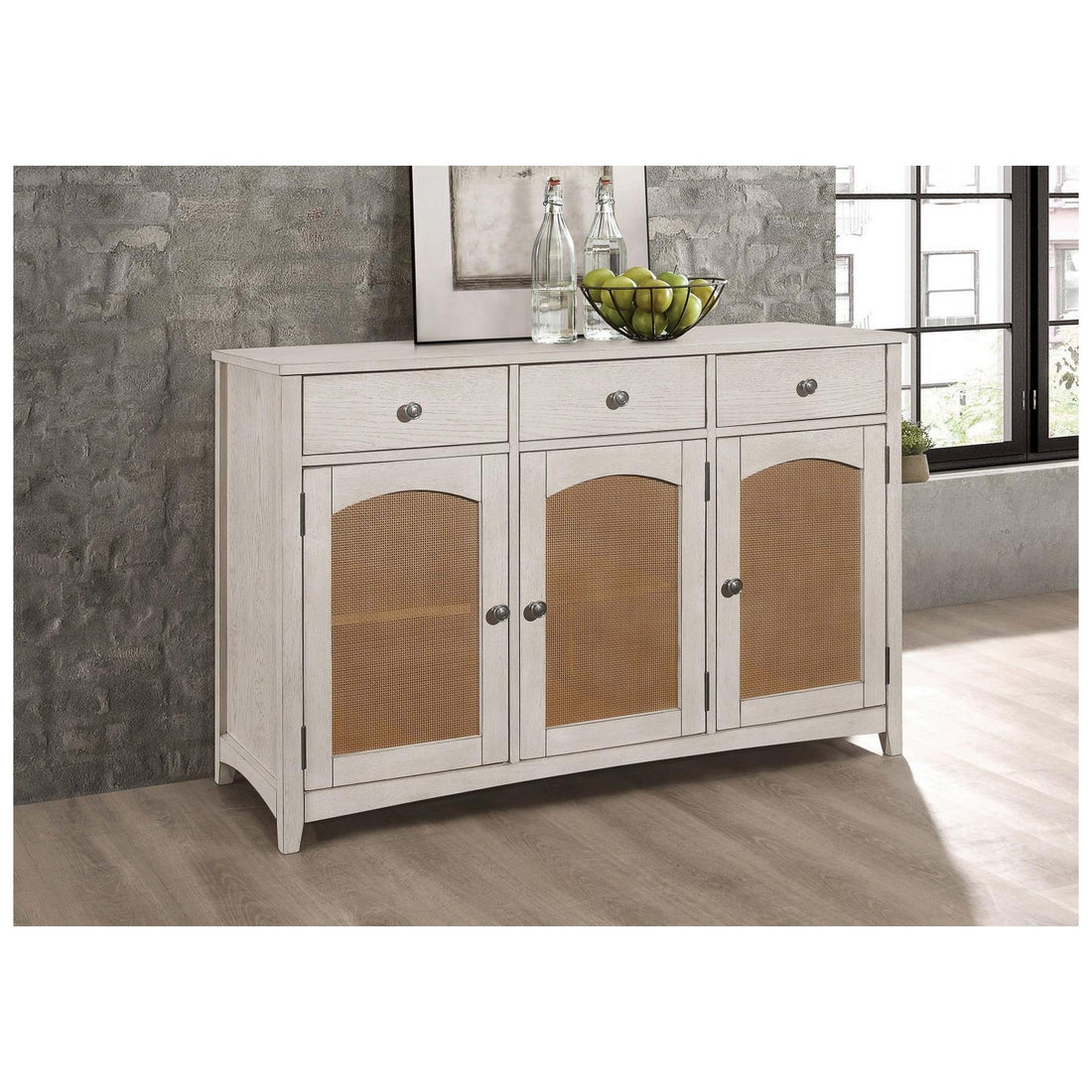 Kirby 3-drawer Rectangular Server with Adjustable Shelves Natural and Rustic Off White 192695