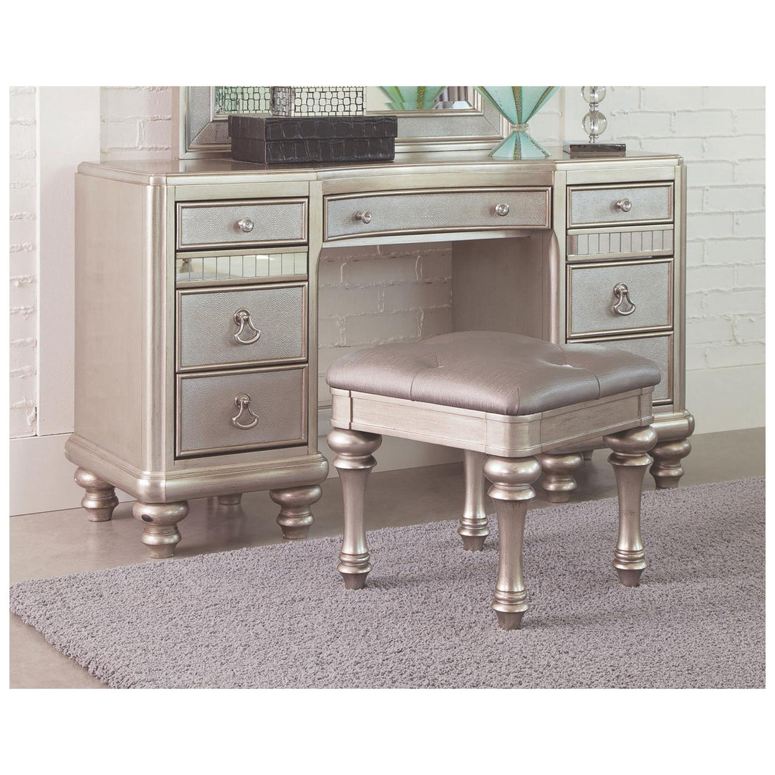Bling Game 9-drawer Vanity Desk Metallic Platinum 204187
