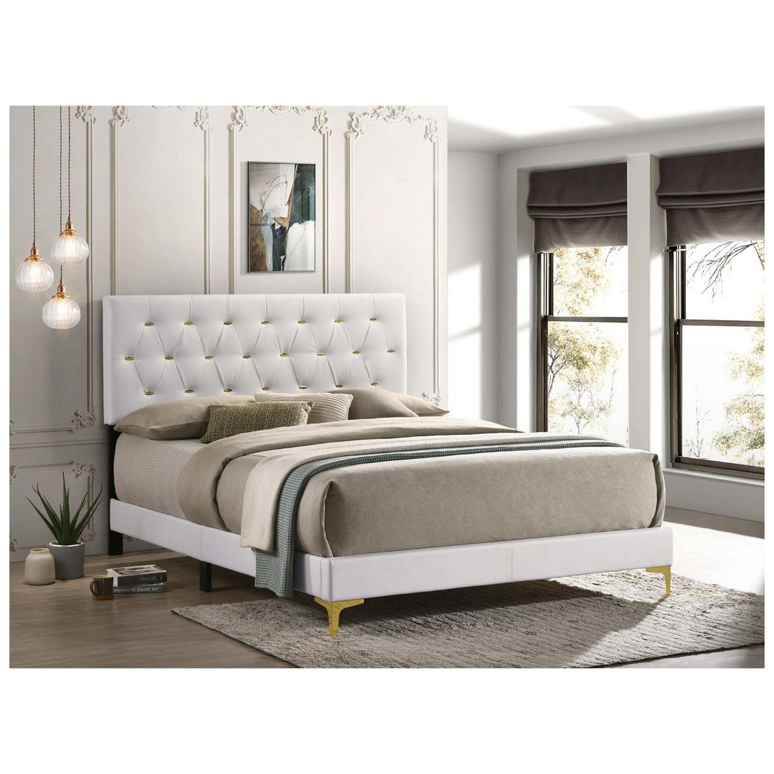 Kendall Tufted Upholstered Panel Queen Bed White 224401Q