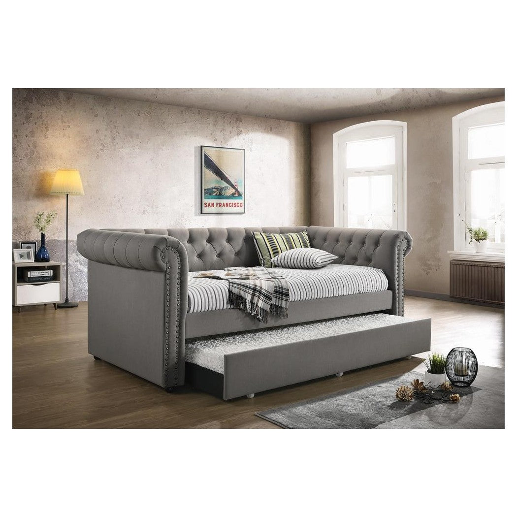 Kepner Tufted Upholstered Daybed Grey with Trundle 300549
