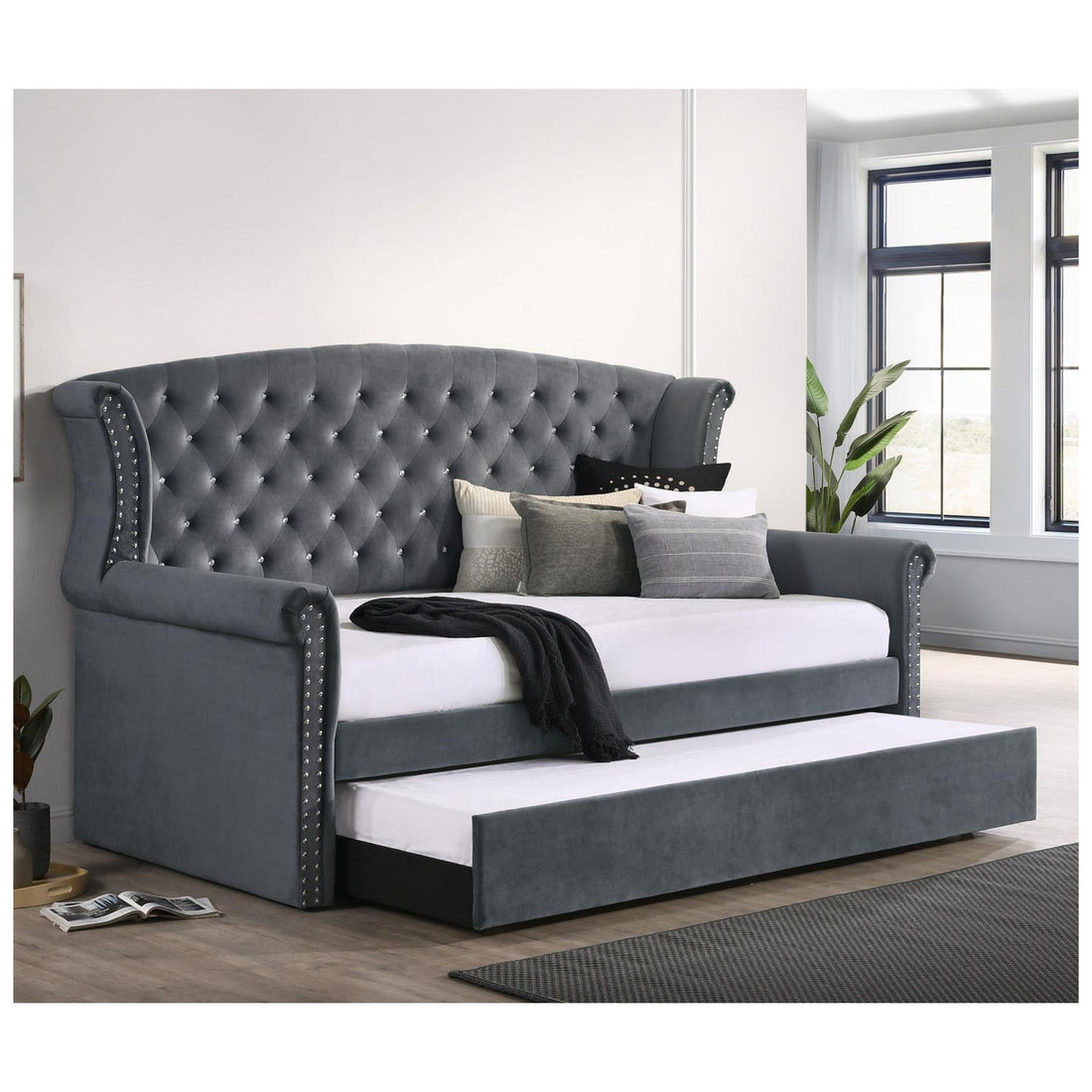 Scarlett Upholstered Tufted Twin Daybed with Trundle 300641