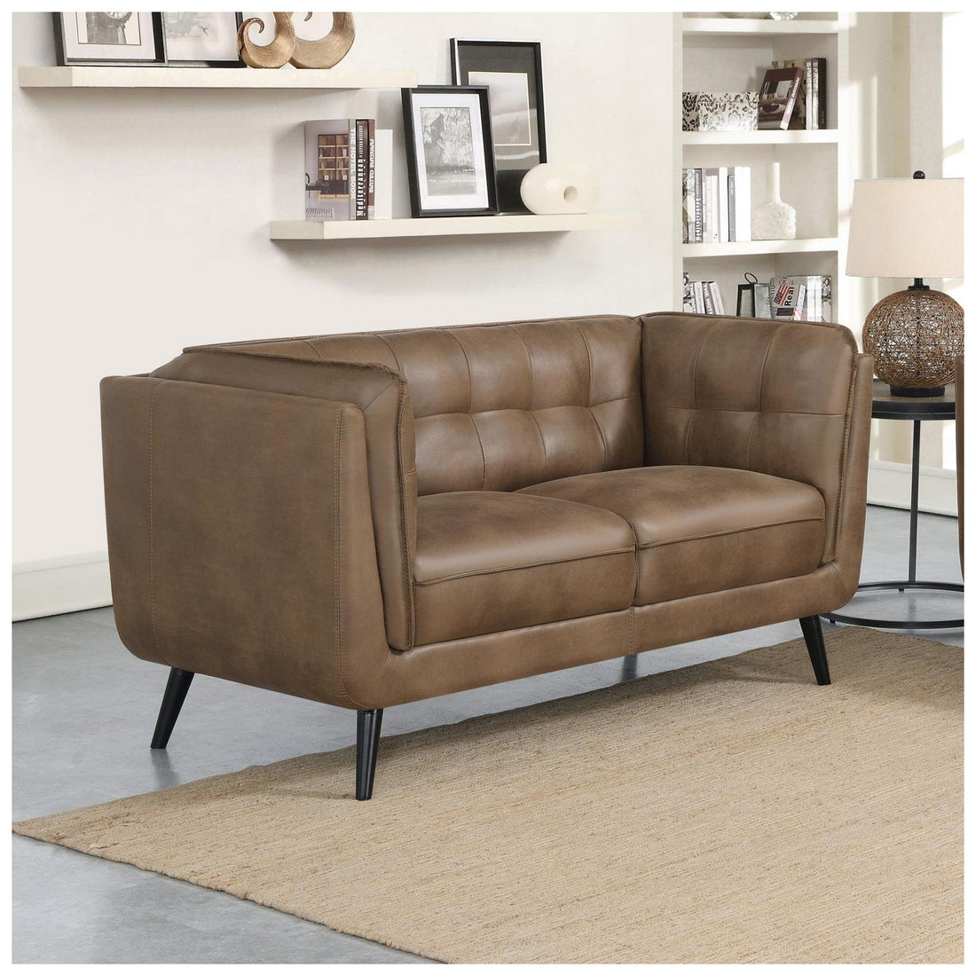 Thatcher Upholstered Button Tufted Loveseat Brown 509422
