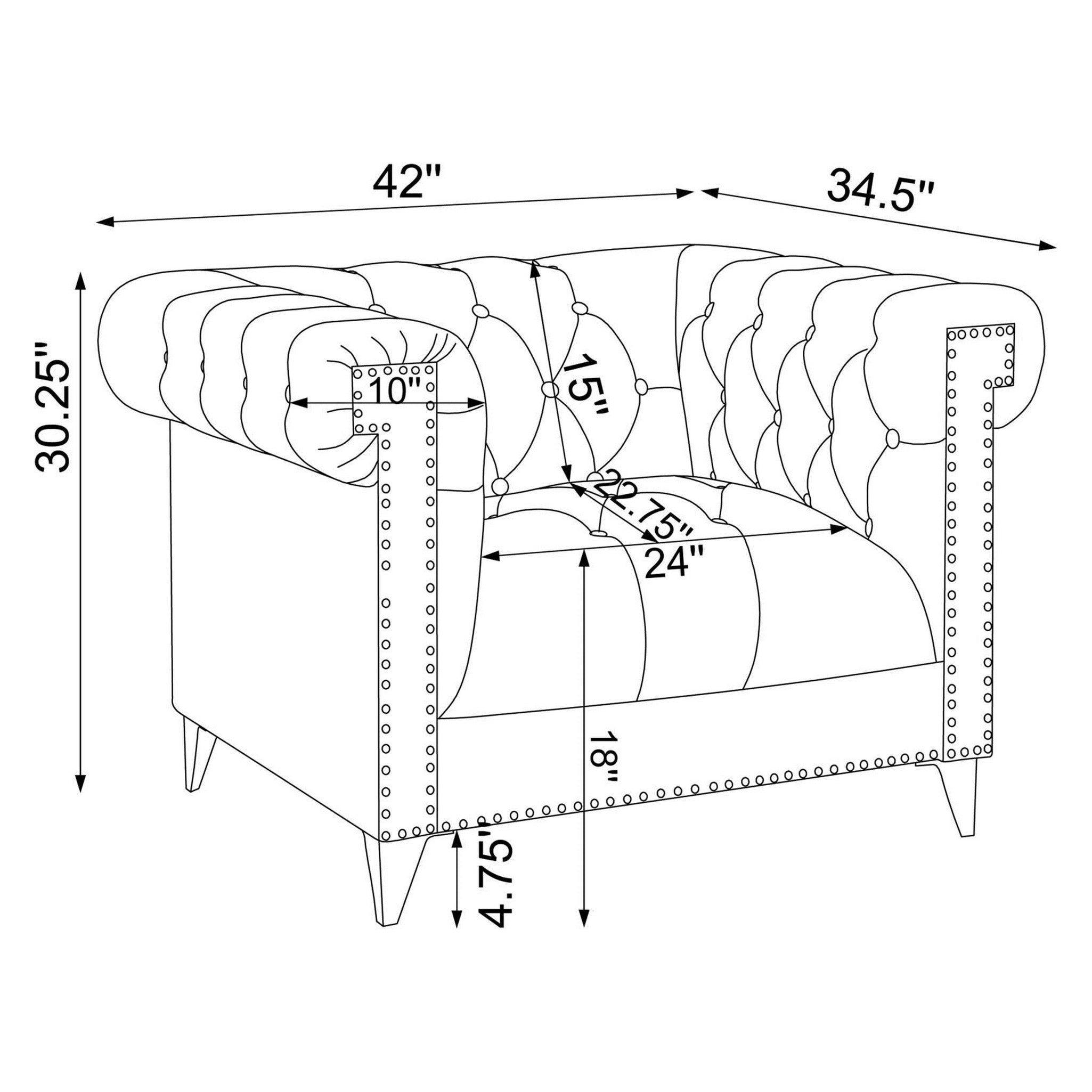 Bleker Tufted Tuxedo Arm Chair Blue 509483