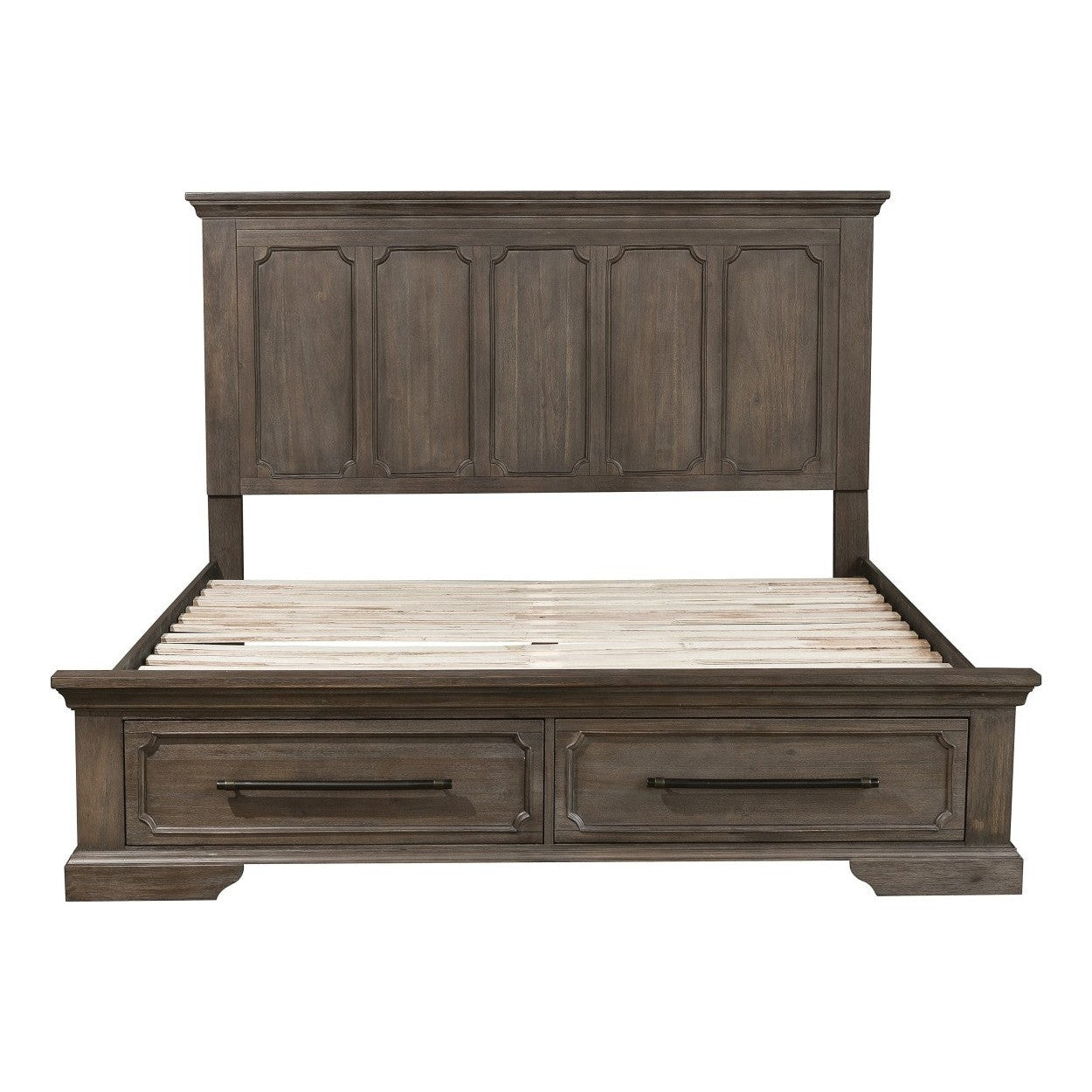 (3) QN BED W/ FTBD STRG, DISTRS DARK OAK 5438-1*
