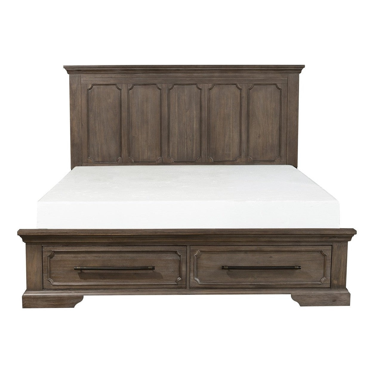 (3) QN BED W/ FTBD STRG, DISTRS DARK OAK 5438-1*