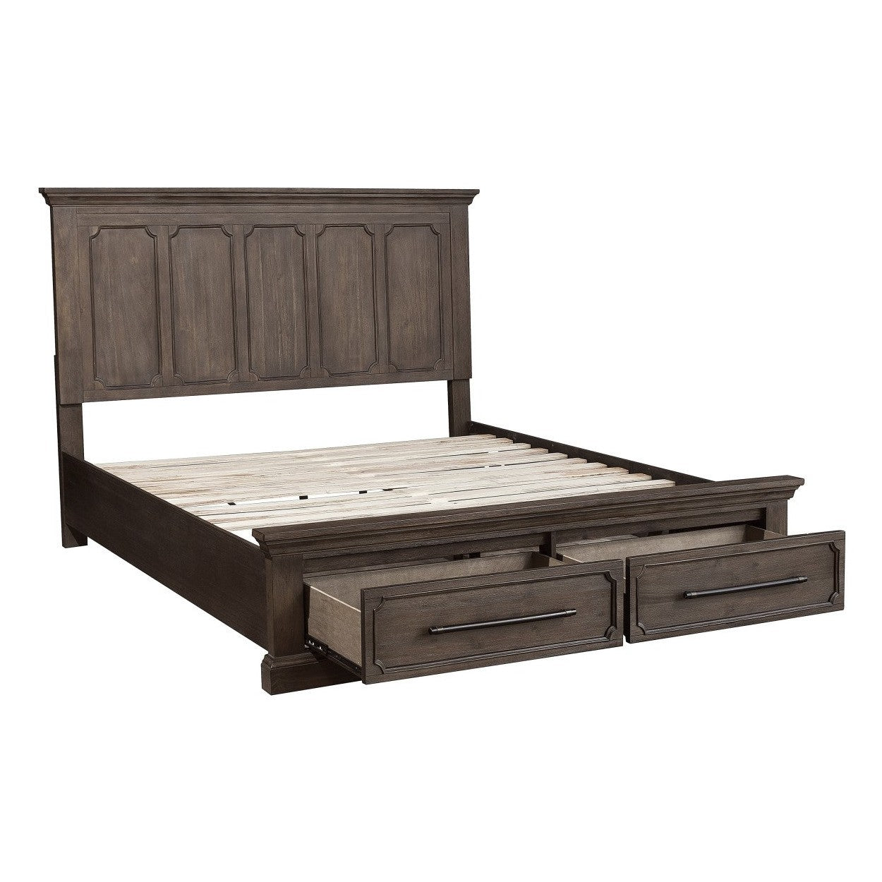 (3) QN BED W/ FTBD STRG, DISTRS DARK OAK 5438-1*