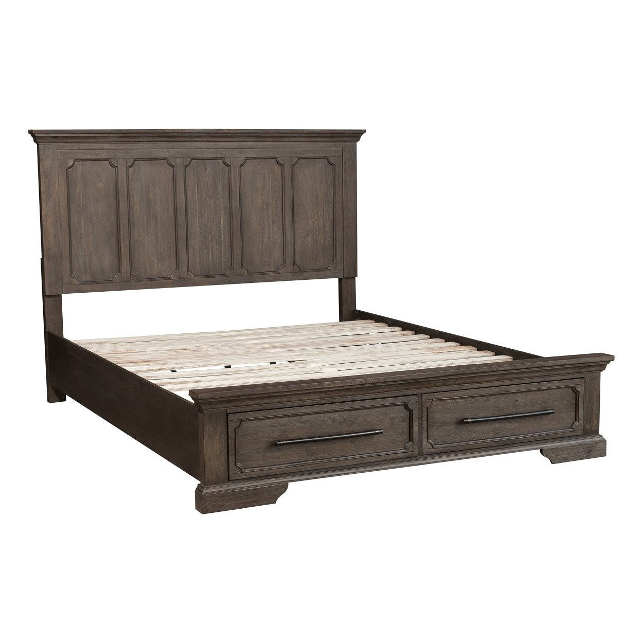 (3) QN BED W/ FTBD STRG, DISTRS DARK OAK 5438-1*