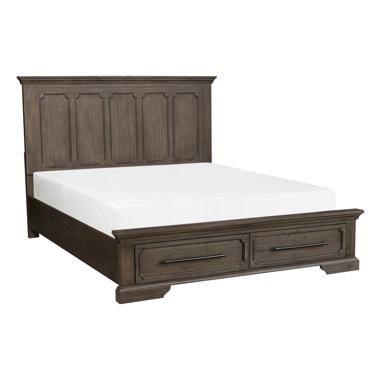 (3) QN BED W/ FTBD STRG, DISTRS DARK OAK 5438-1*