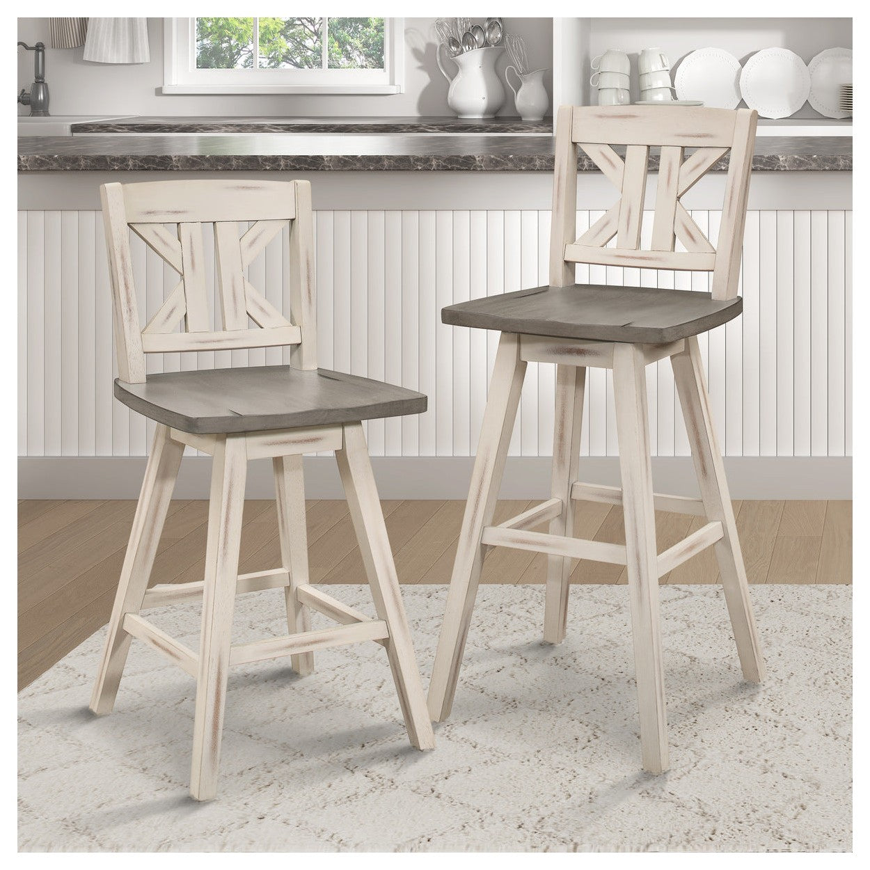 SWIVEL CNTR HGHT CHR, SOLID WOOD,WHITE 5602-24WTS1
