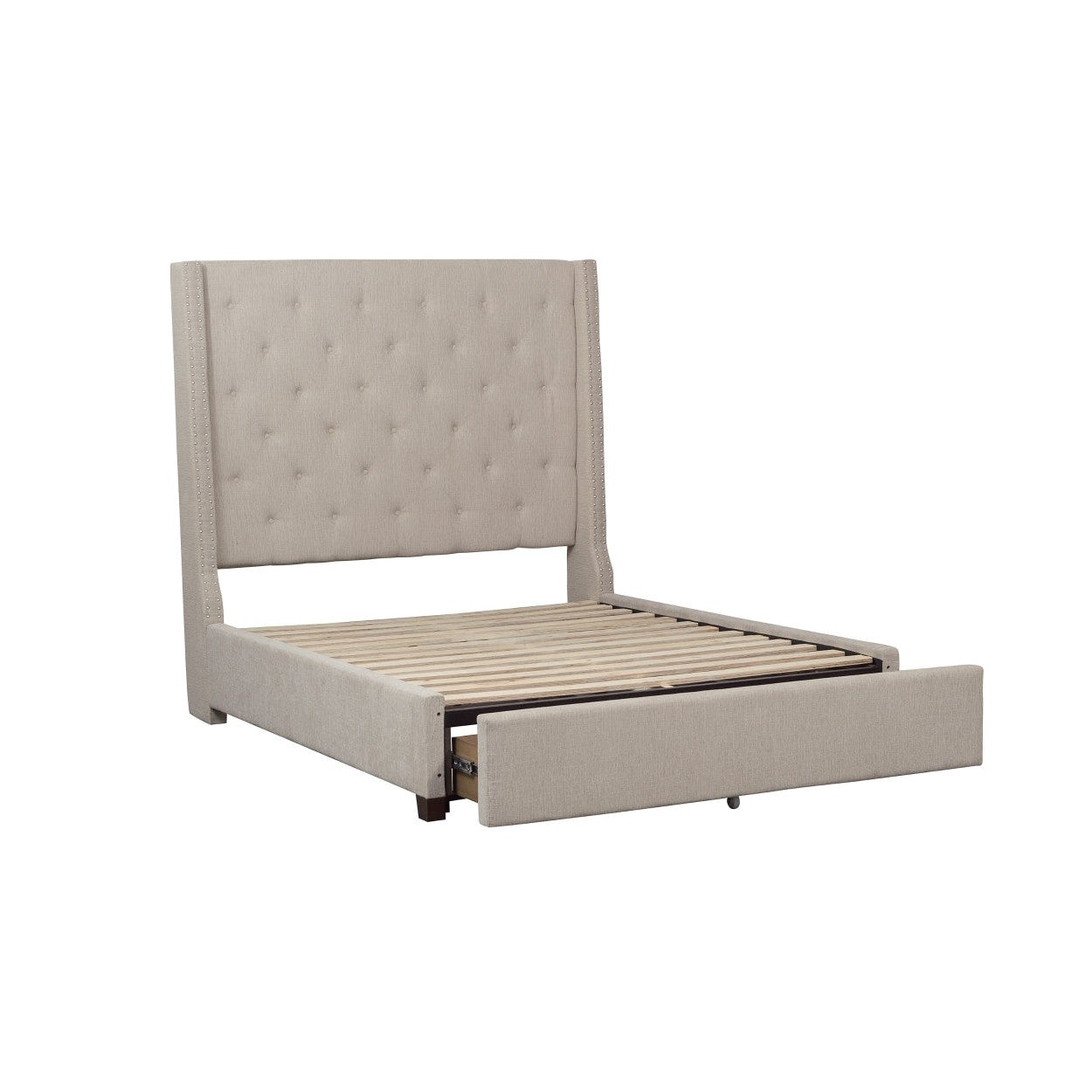 (3) FULL BED W/STORAGE DRAWER, BEIGE FABRIC 5877FBE-1DW*
