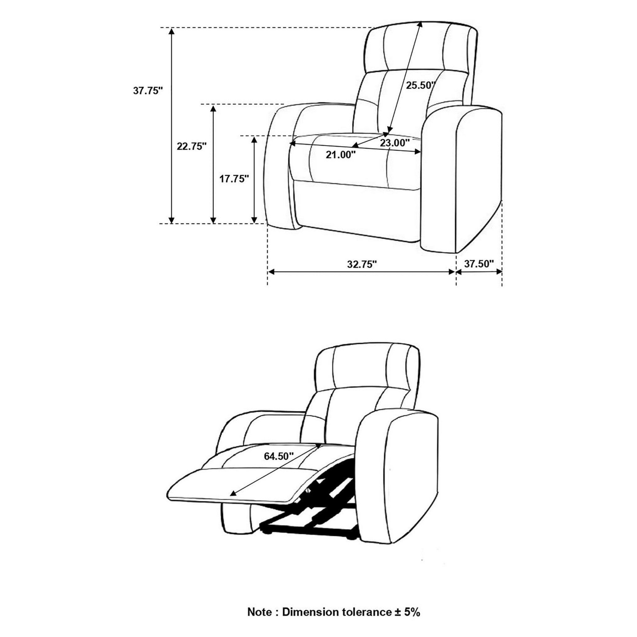 Cyrus Home Theater Upholstered Recliner Black 600001