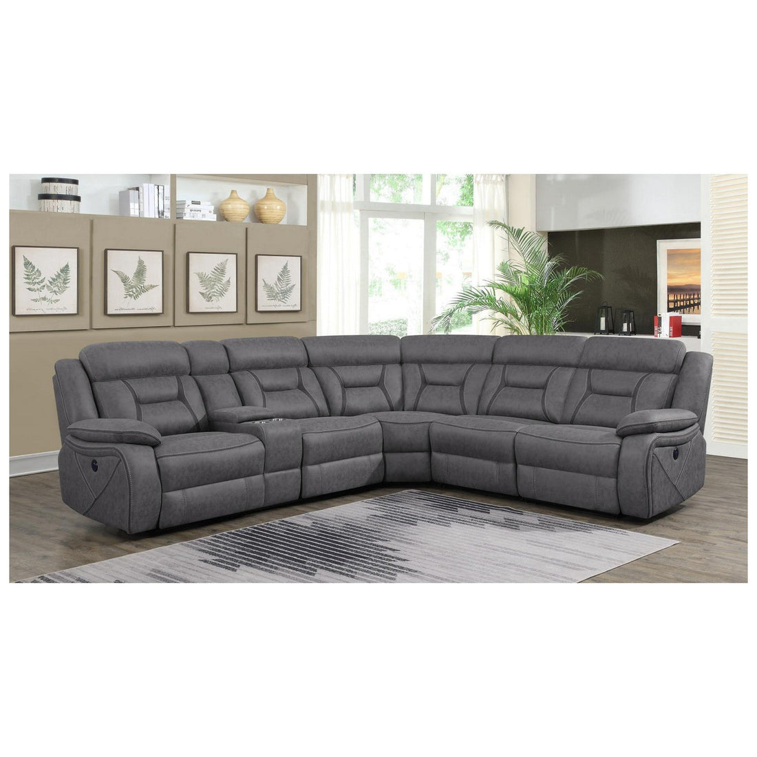 Higgins Four-Piece Upholstered Power Sectional Grey 600370