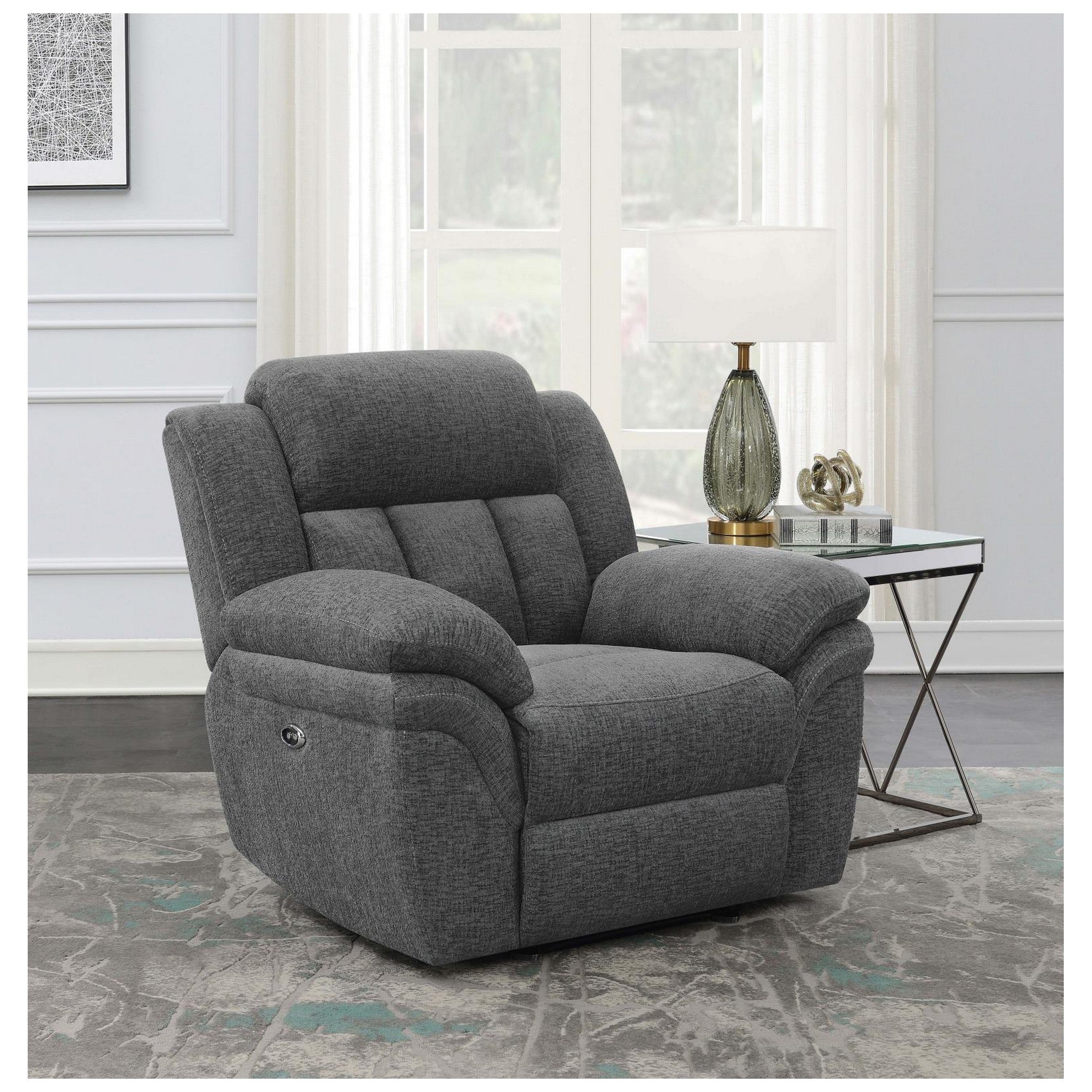 Bahrain Upholstered Power Glider Recliner Charcoal 609543P
