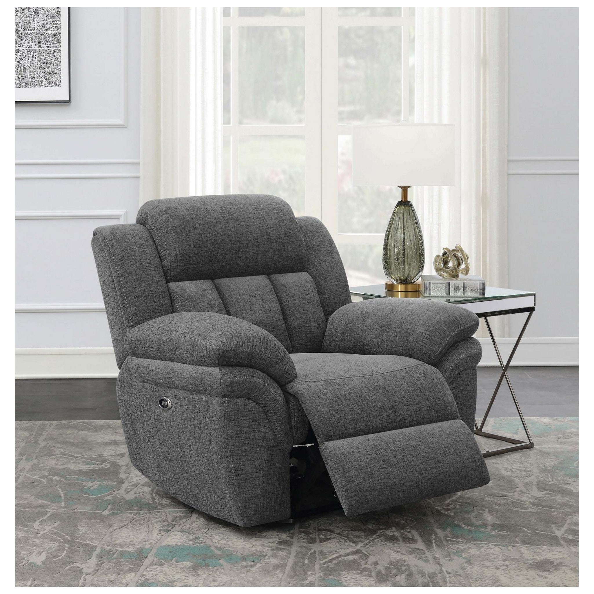Bahrain Upholstered Power Glider Recliner Charcoal 609543P