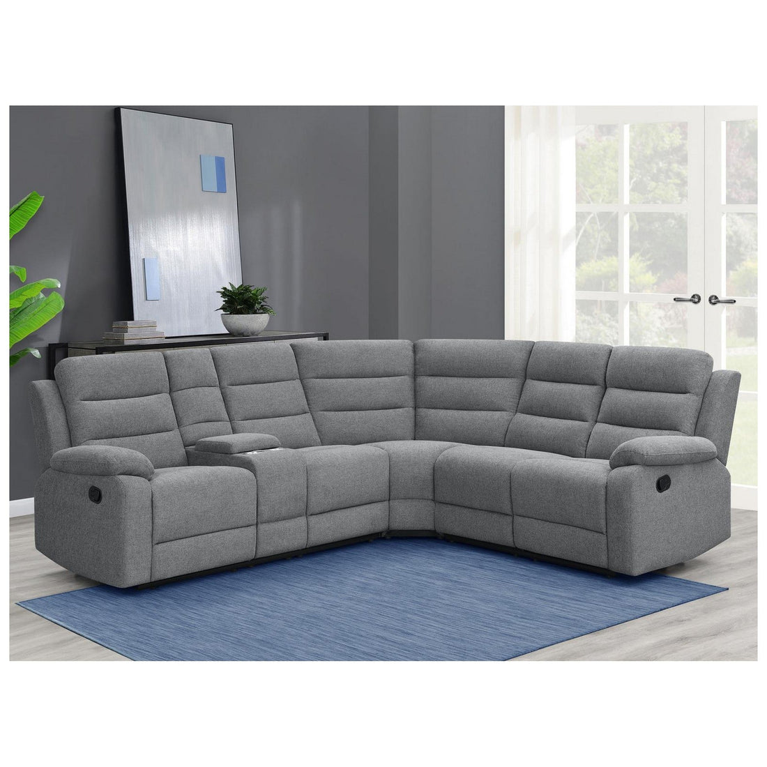 David 3-piece Upholstered Motion Sectional with Pillow Arms Smoke 609620