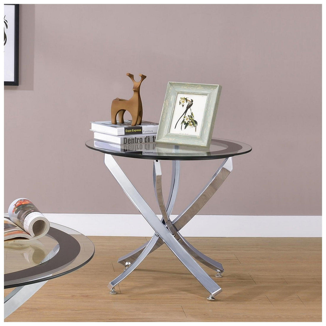 Brooke Glass Top End Table Chrome and Black 702587