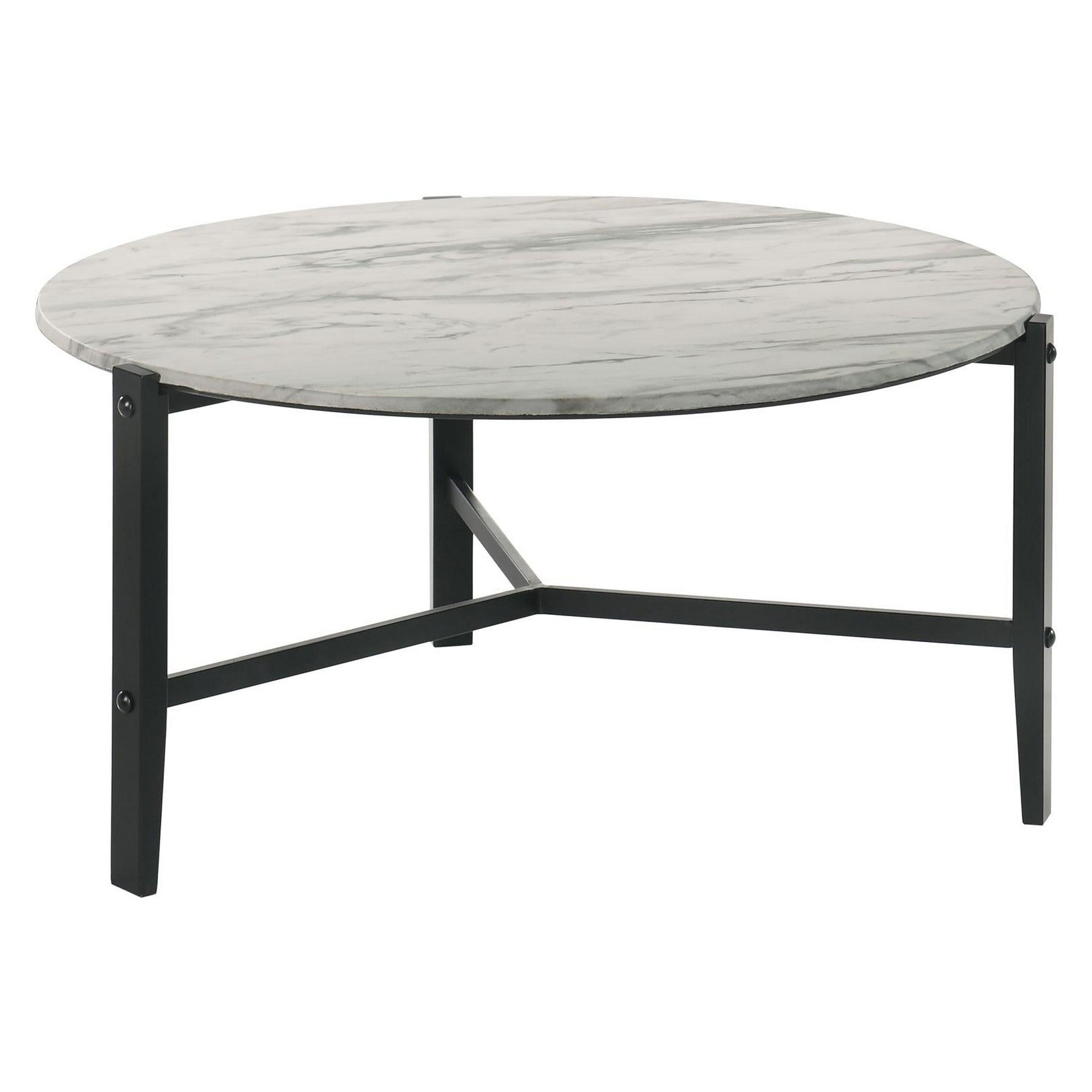 Tandi Round Coffee Table Faux White Marble and Black 753538