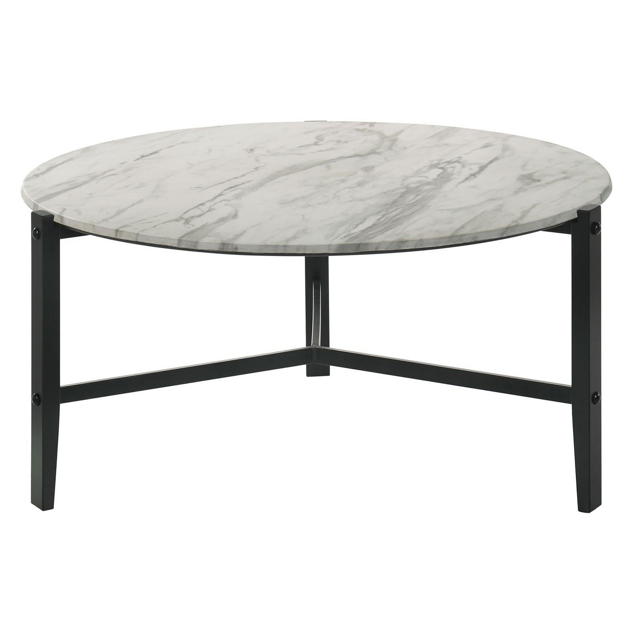 Tandi Round Coffee Table Faux White Marble and Black 753538