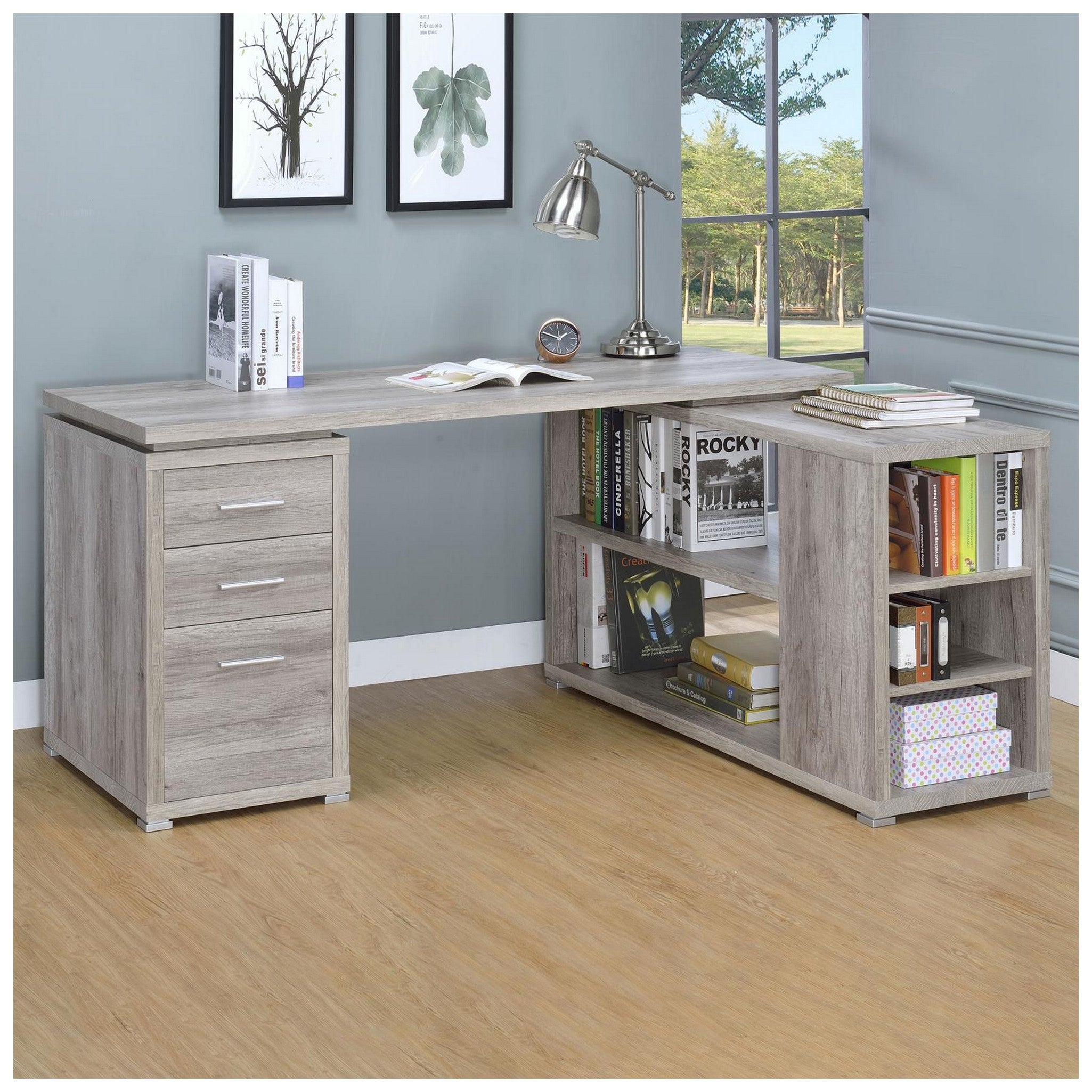 Yvette L-shape Office Desk Grey Driftwood 801516