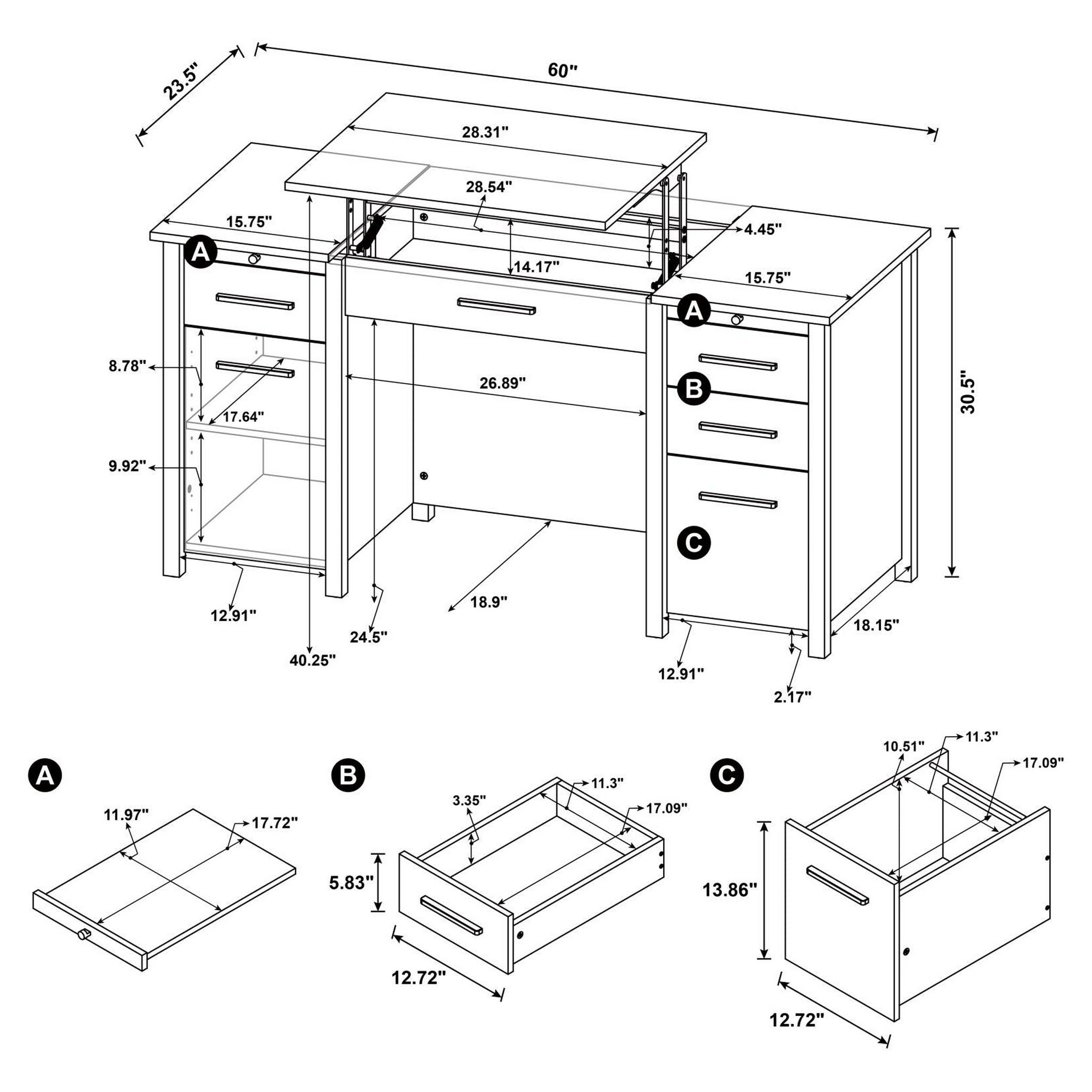 Dylan 4-drawer Lift Top Office Desk 801573