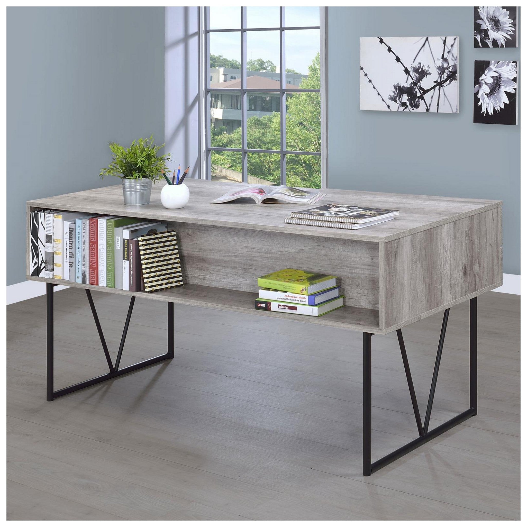 Analiese 4-drawer Writing Desk Grey Driftwood 801999