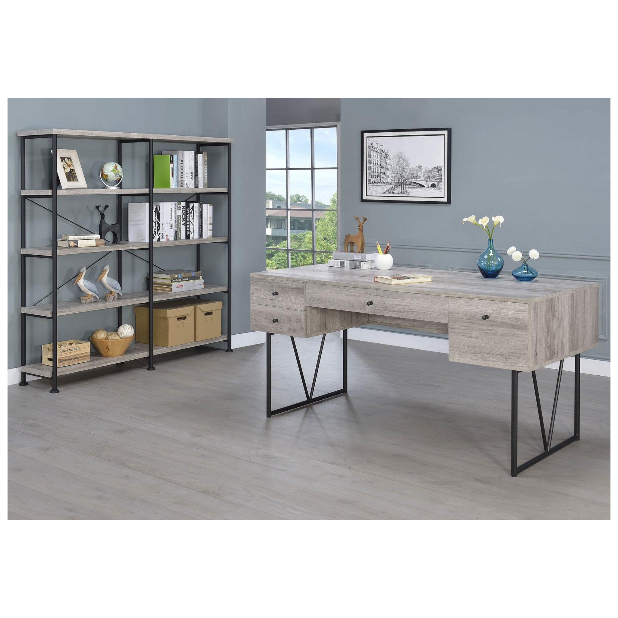 Analiese 4-drawer Writing Desk Grey Driftwood 801999