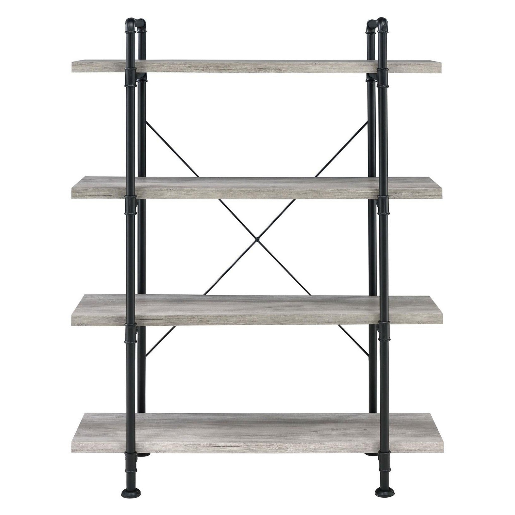 Delray 4-tier Open Shelving Bookcase Grey Driftwood and Black 804406