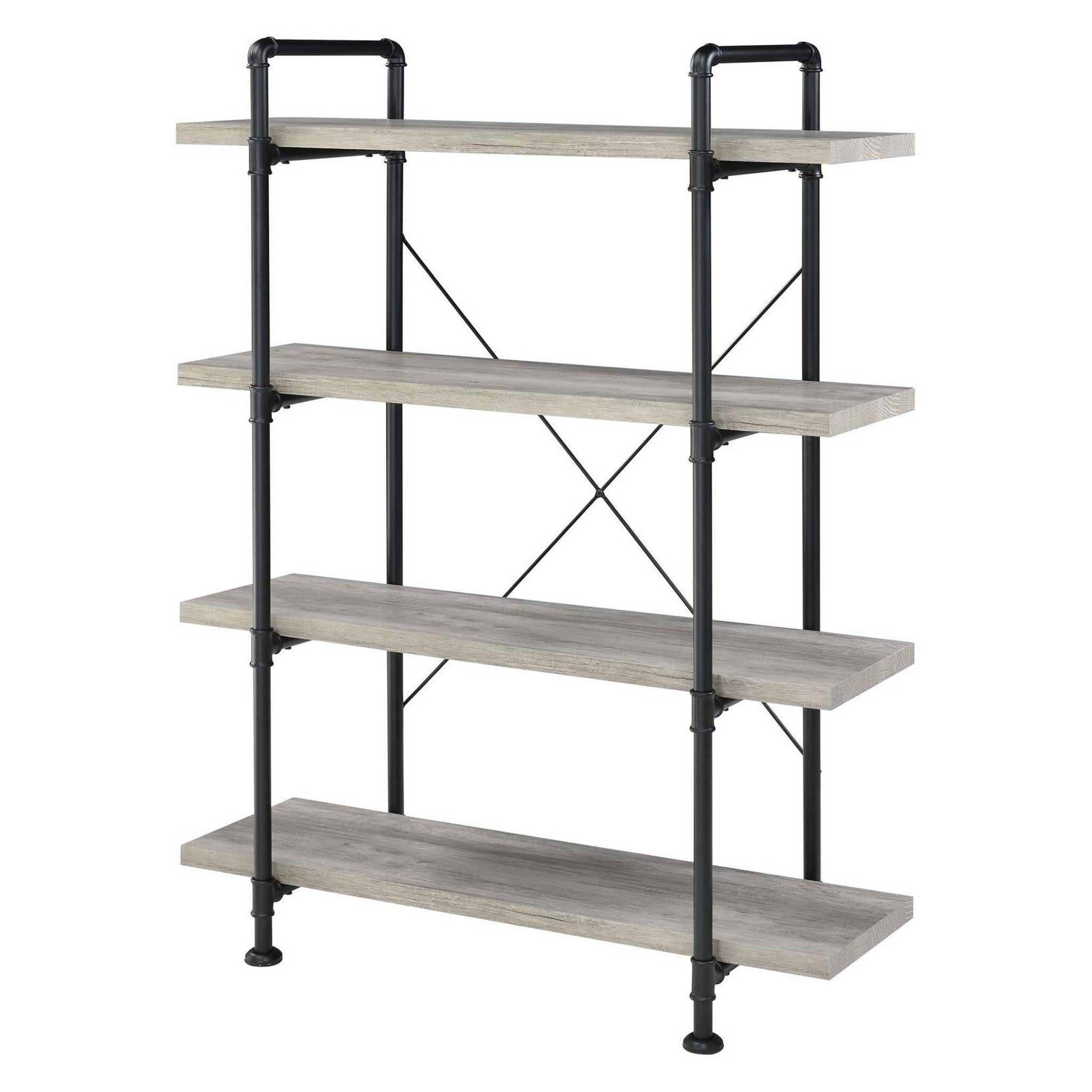 Delray 4-tier Open Shelving Bookcase Grey Driftwood and Black 804406
