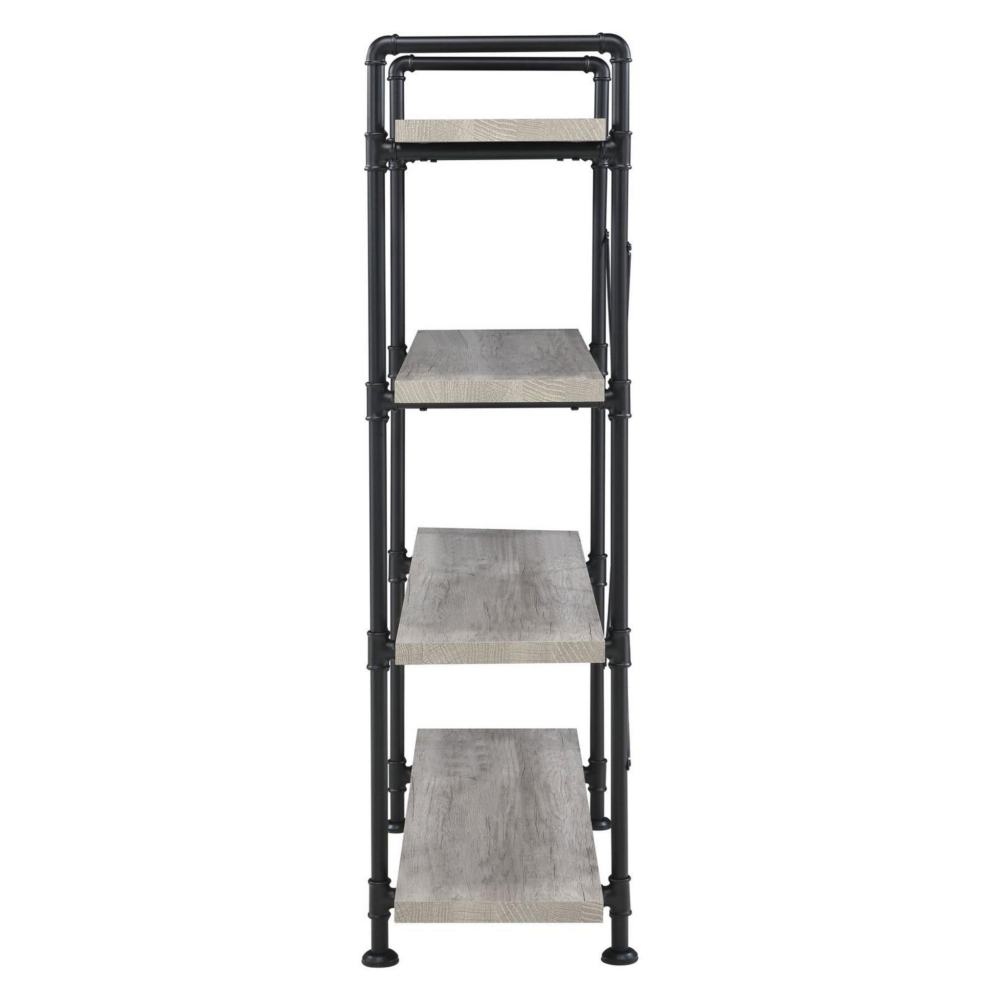 Delray 4-tier Open Shelving Bookcase Grey Driftwood and Black 804406