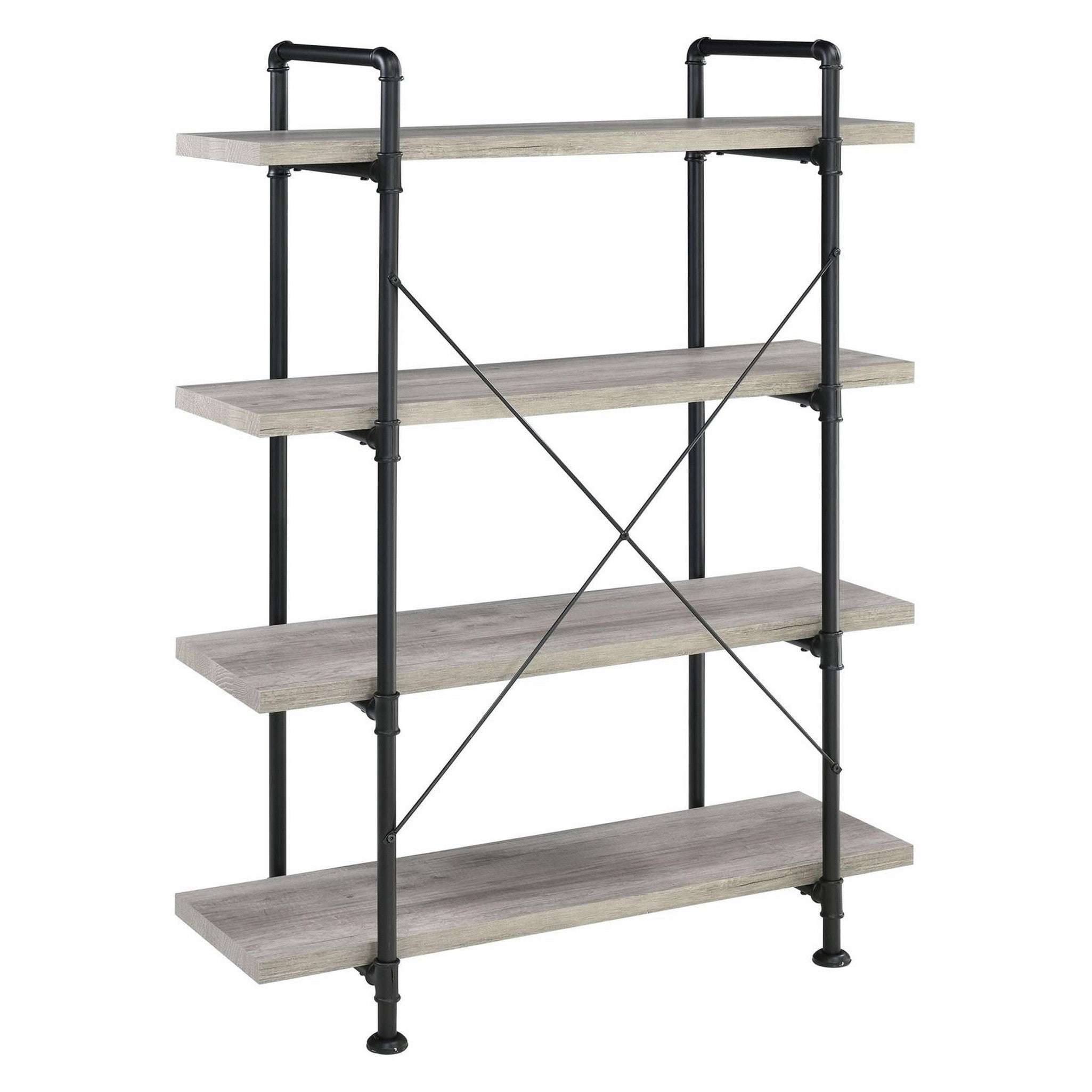 Delray 4-tier Open Shelving Bookcase Grey Driftwood and Black 804406