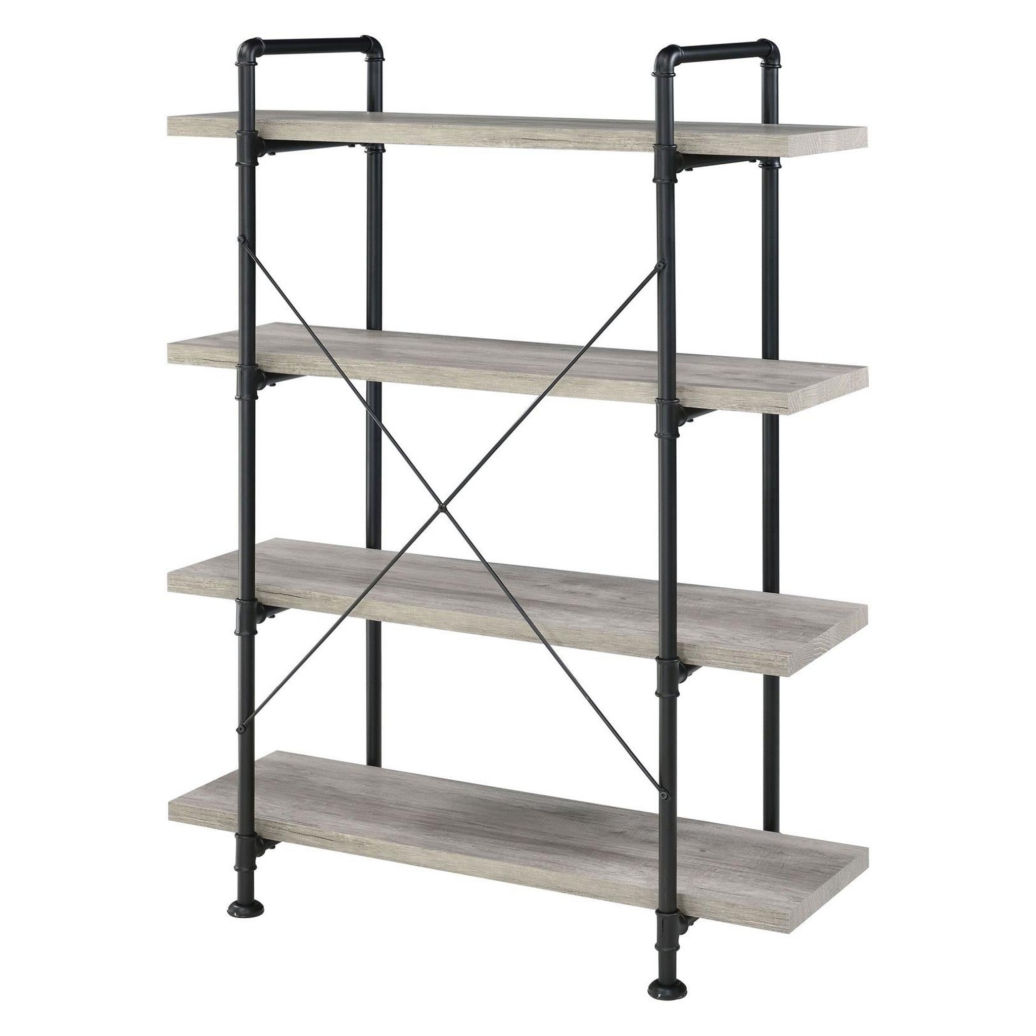 Delray 4-tier Open Shelving Bookcase Grey Driftwood and Black 804406
