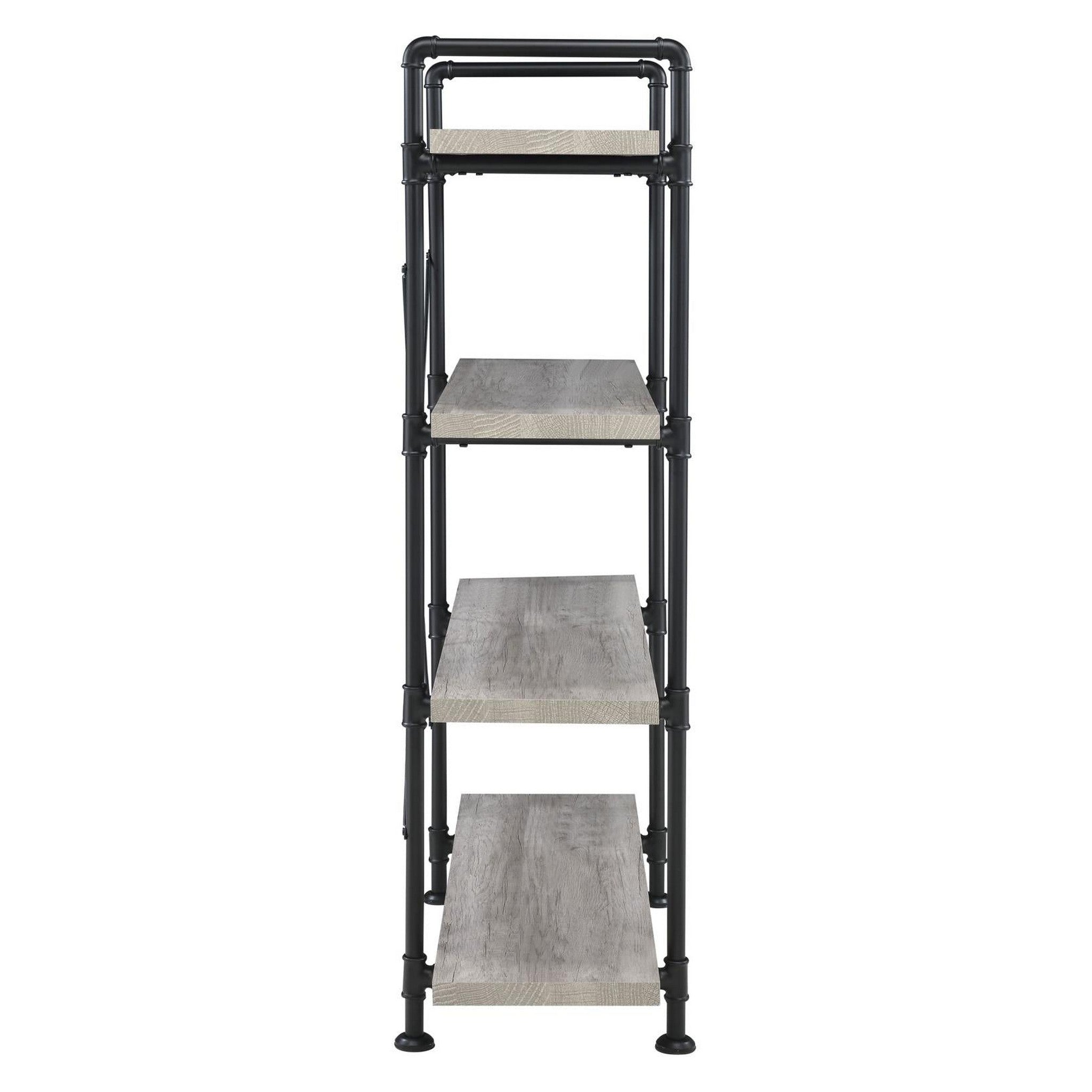 Delray 4-tier Open Shelving Bookcase Grey Driftwood and Black 804406