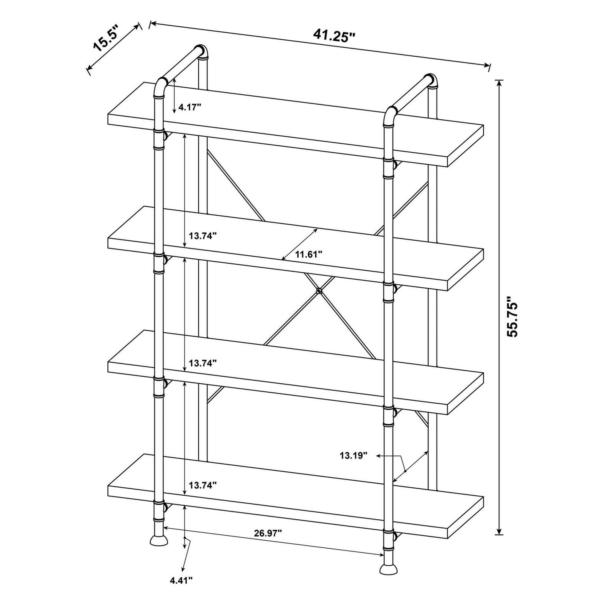 Delray 4-tier Open Shelving Bookcase Grey Driftwood and Black 804406