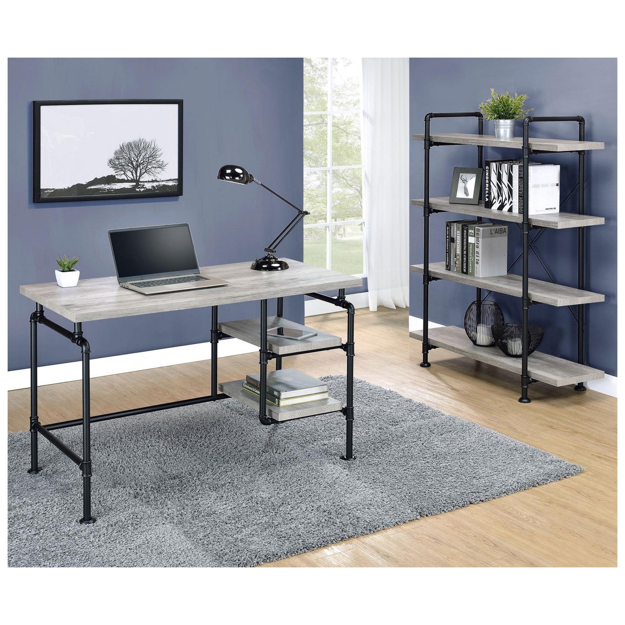 Delray 4-tier Open Shelving Bookcase Grey Driftwood and Black 804406