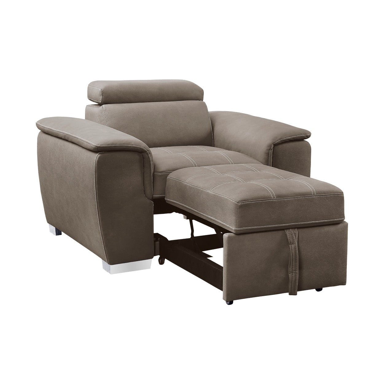 CHAIR W/ ADJ HEADREST AND PULL-OUT OTTOMAN, TAUPE 100% POLYESTER 8228TP-1