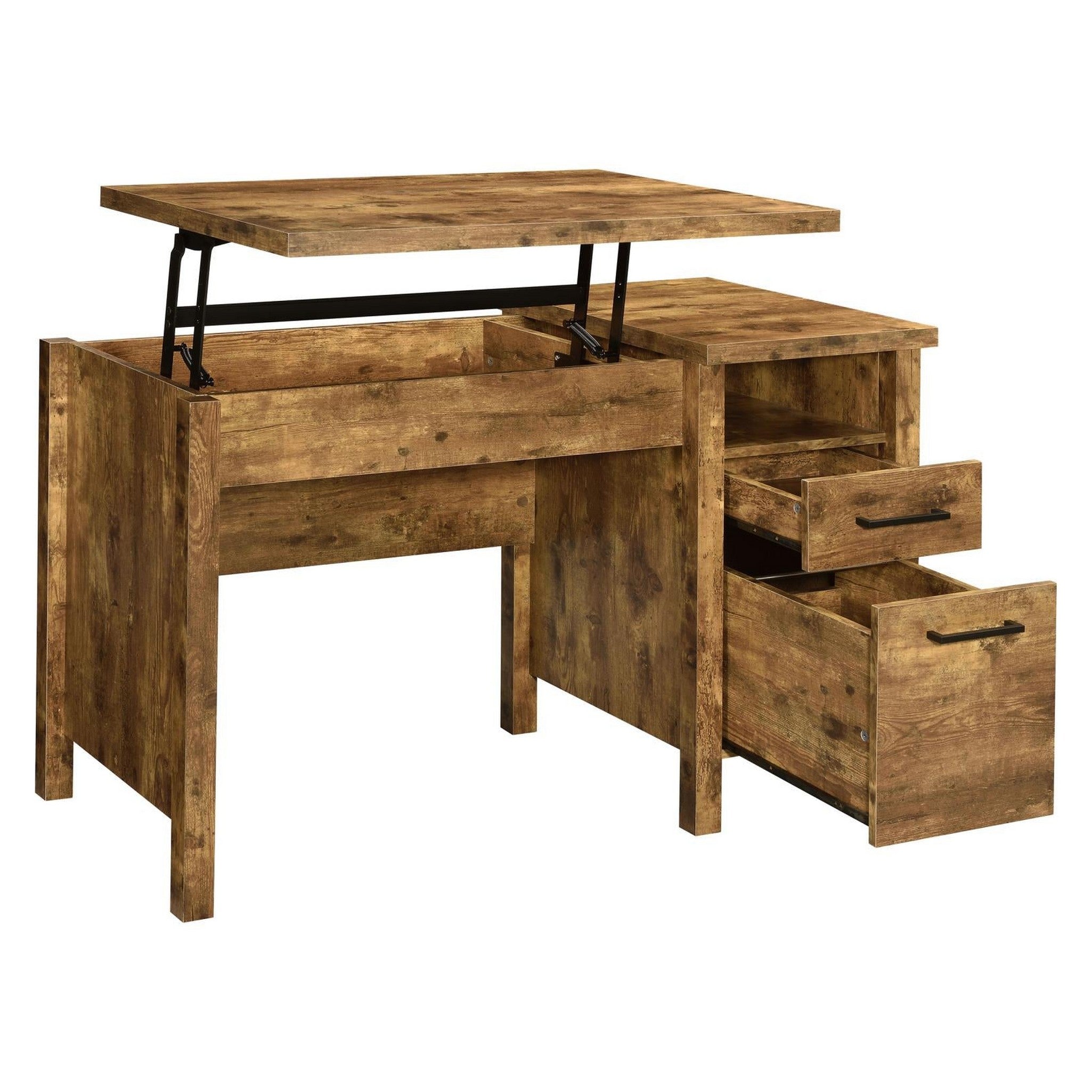 Delwin Lift Top Office Desk with File Cabinet Antique Nutmeg 881240