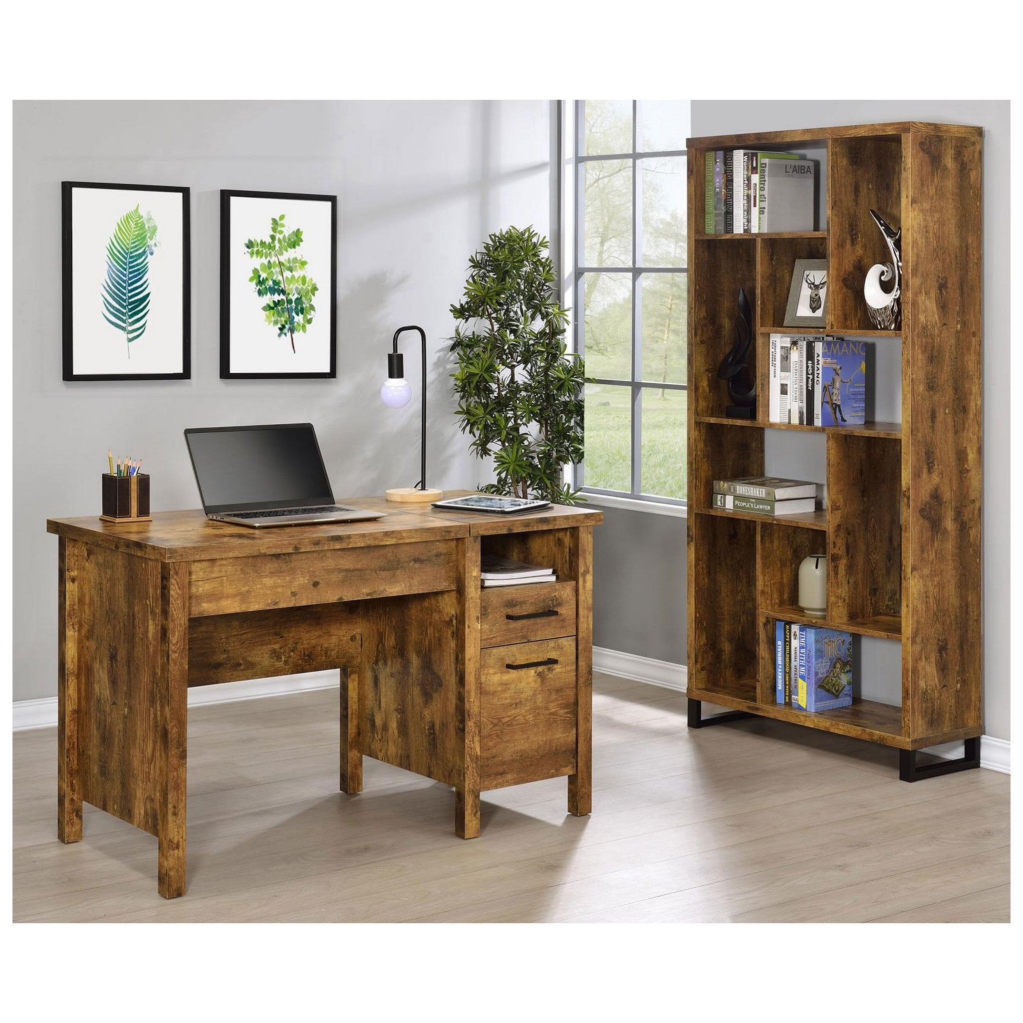 Delwin Lift Top Office Desk with File Cabinet Antique Nutmeg 881240