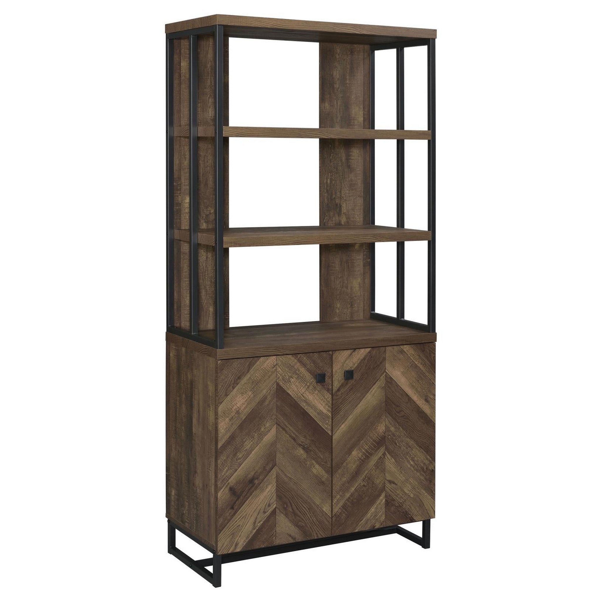 Millbrook 2-door Bookcase Rustic Oak Herringbone and Gunmetal 882093