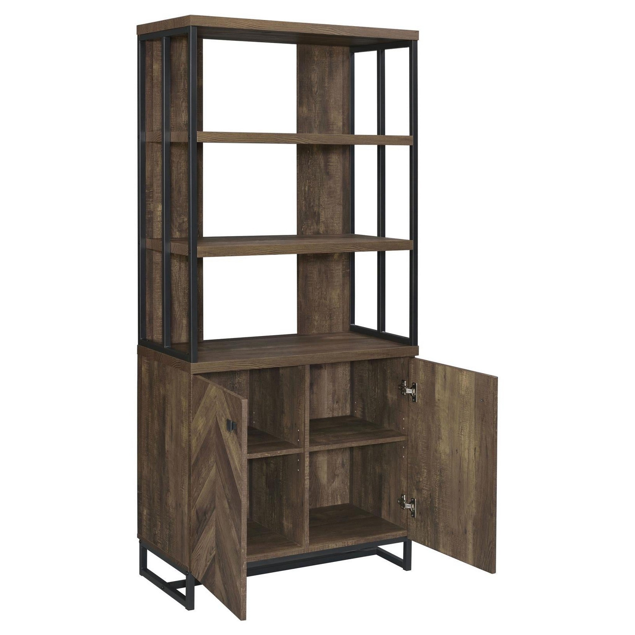 Millbrook 2-door Bookcase Rustic Oak Herringbone and Gunmetal 882093