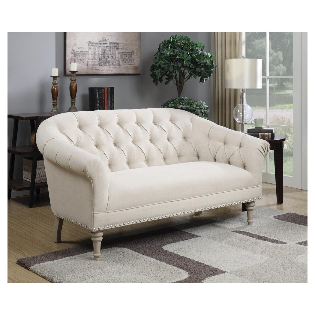 Billie Tufted Back Settee with Roll Arm Natural 902498
