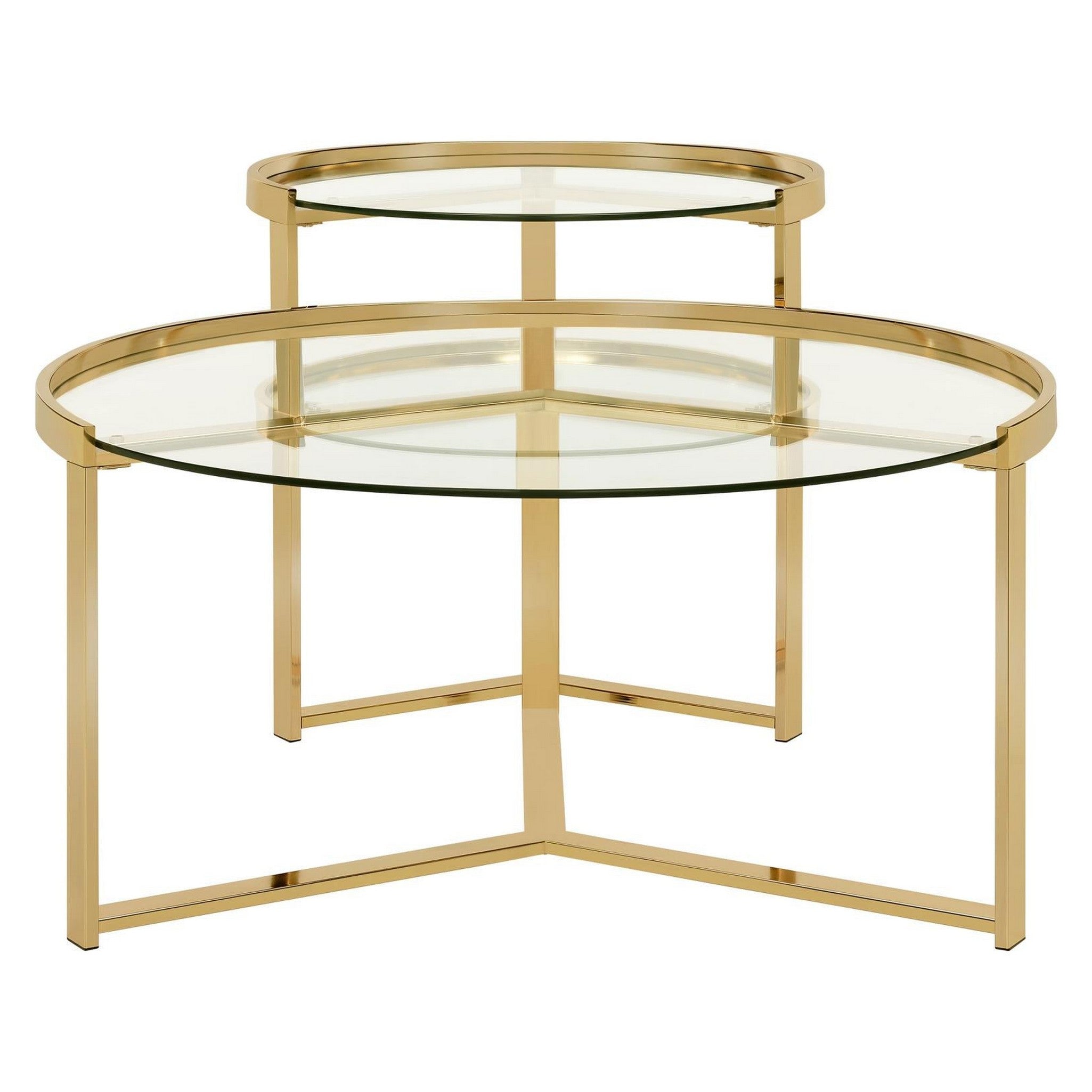 Delia 2-piece Round Nesting Table Clear and Gold 930251