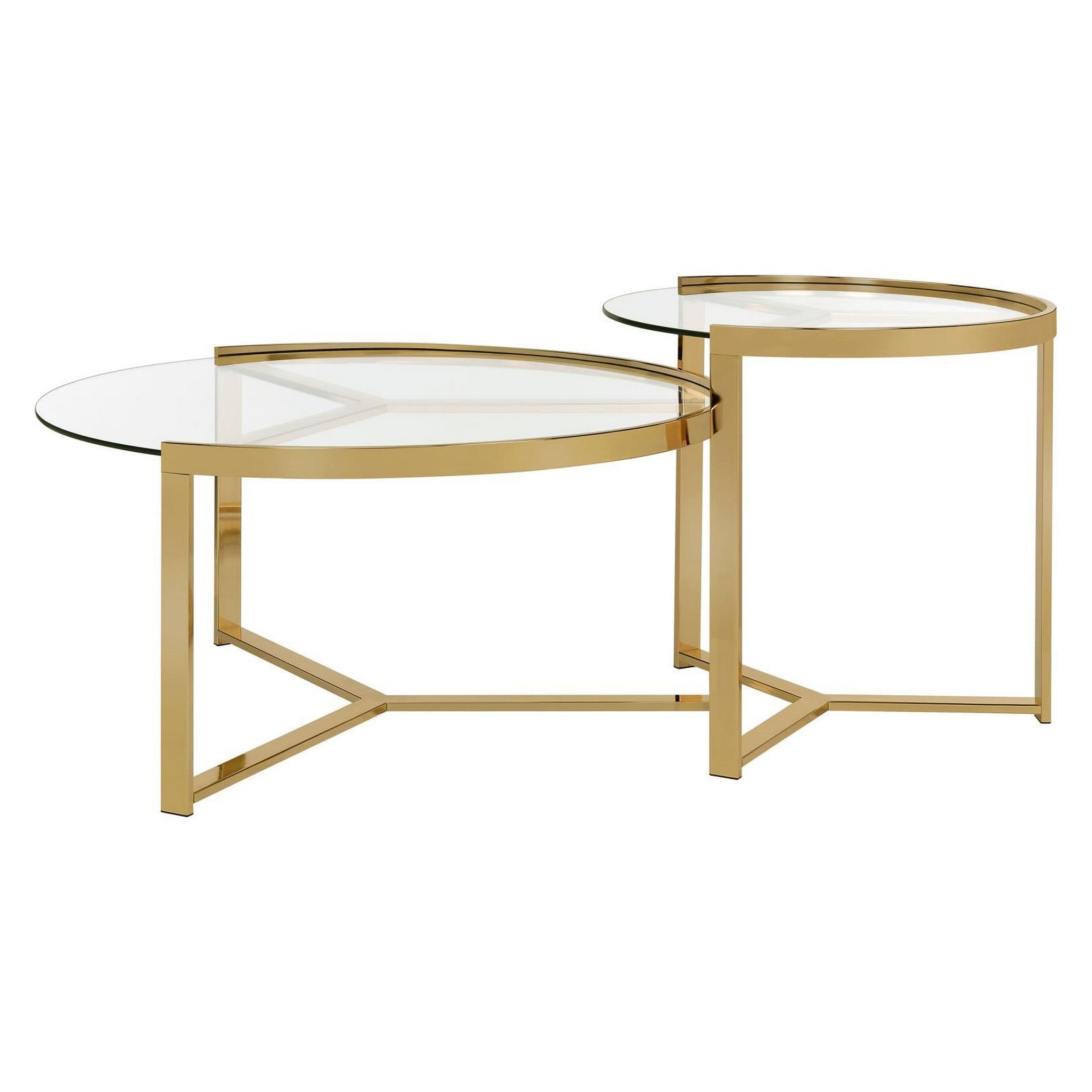 Delia 2-piece Round Nesting Table Clear and Gold 930251