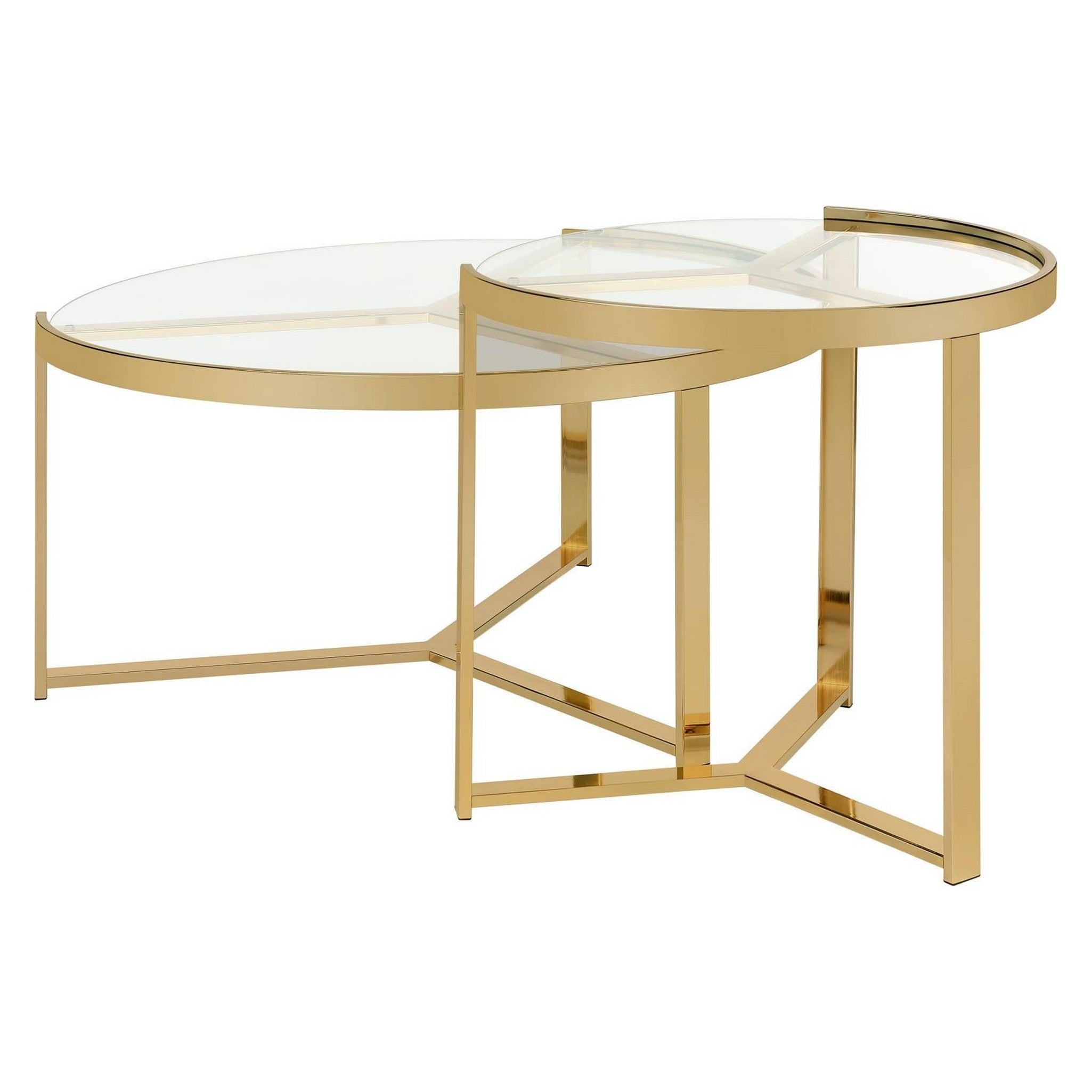 Delia 2-piece Round Nesting Table Clear and Gold 930251